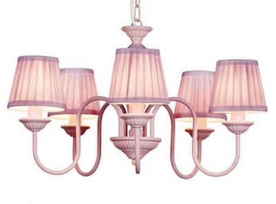 Casa Padrino Pendelleuchte Barock Pendelleuchte mit Plissee-Schirm 5-Flammig, Rosa Leuchte Lampe