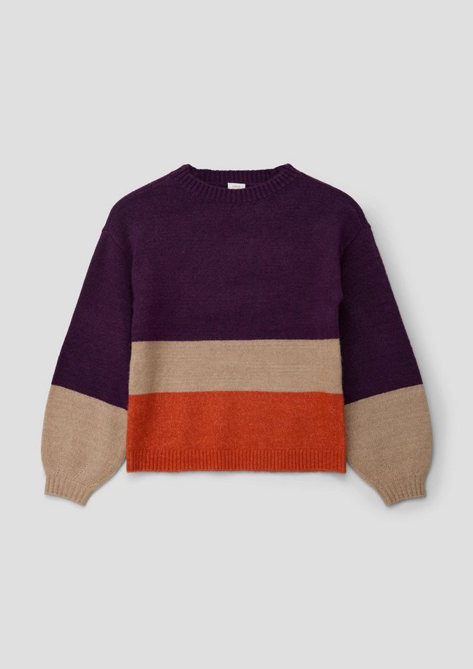 s.Oliver Strickpullover Strickpullover mit Colour Blocking, der Ausschnitt  hat eine Rippblende, hat einen Rundhalsausschnitt