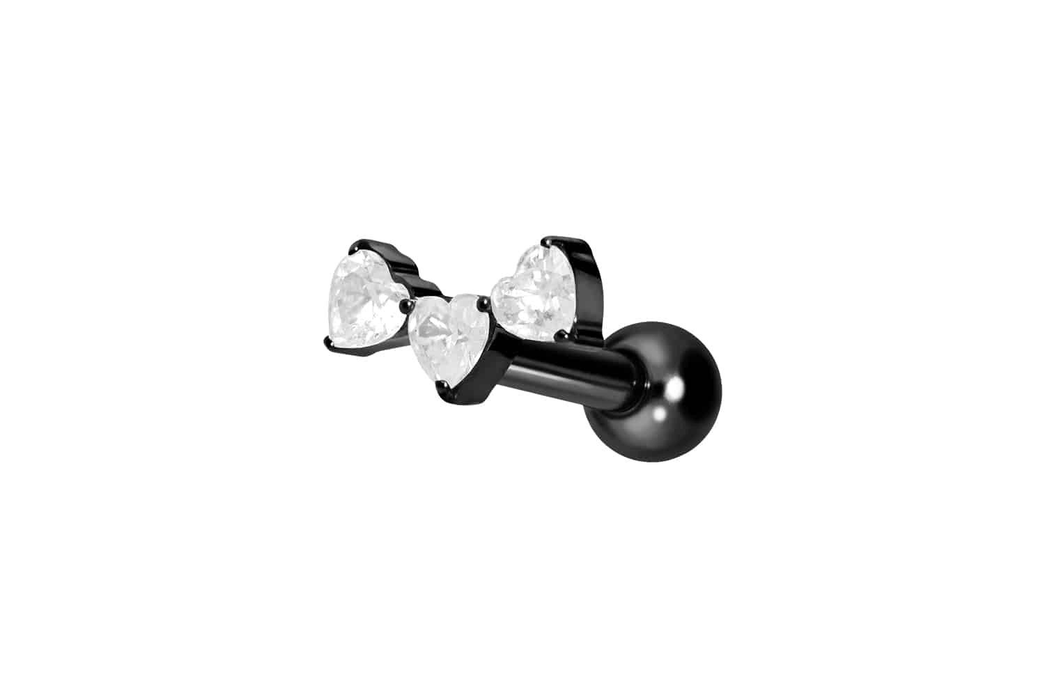 Piercing-Set Titan Ohrpiercing mit Innengewinde 3 KRISTALLHERZEN
