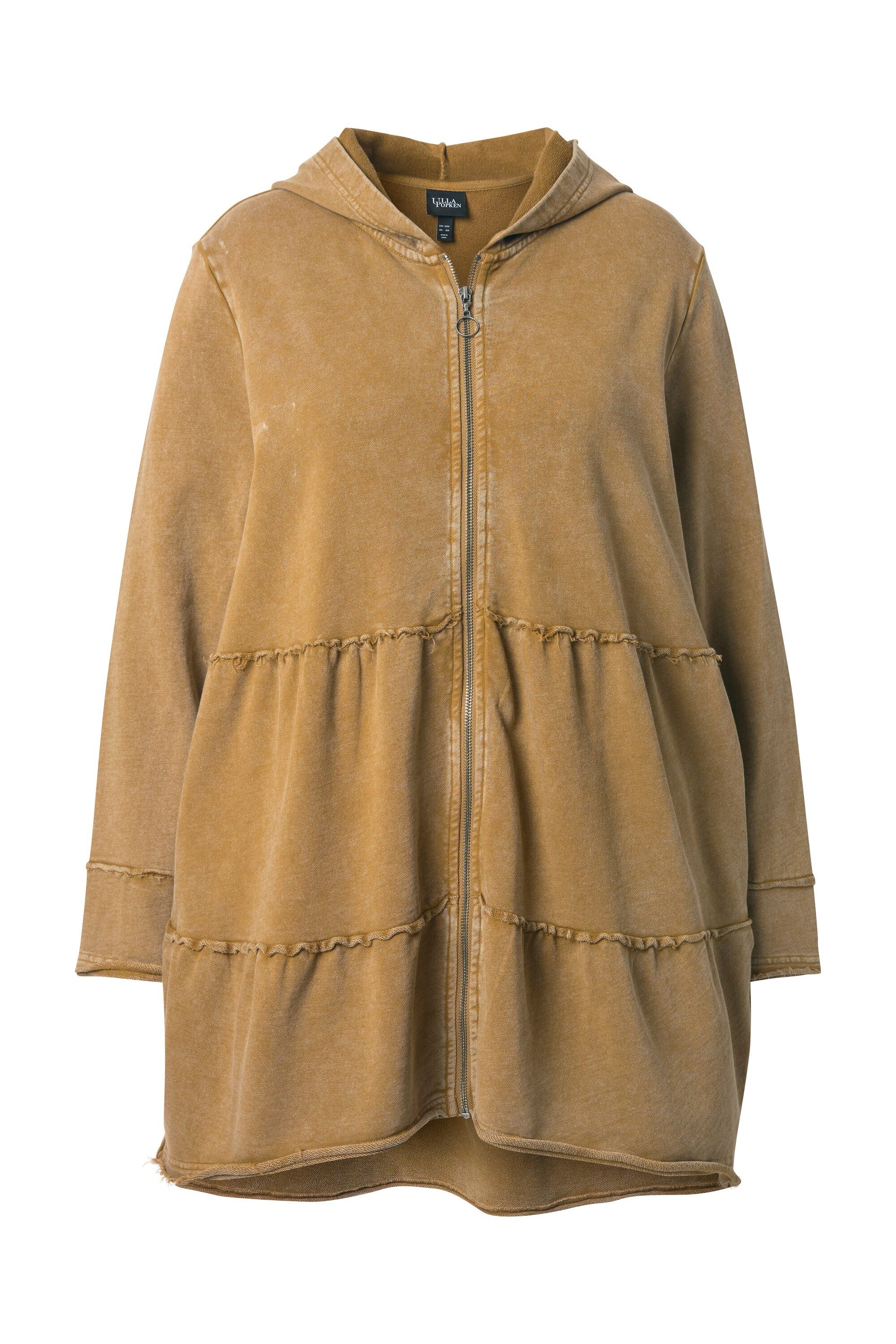 Ulla Popken Sweatjacke Long-Hoodiejacke Vintage-Look A-Linie günstig online kaufen