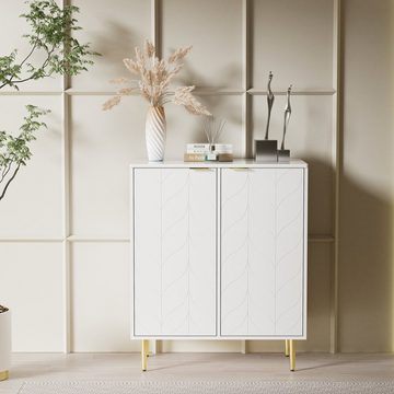 Flieks Kommode, Nachtschrank Sideboard mit 2 Türen und 6 Fächer 75x40x90cm