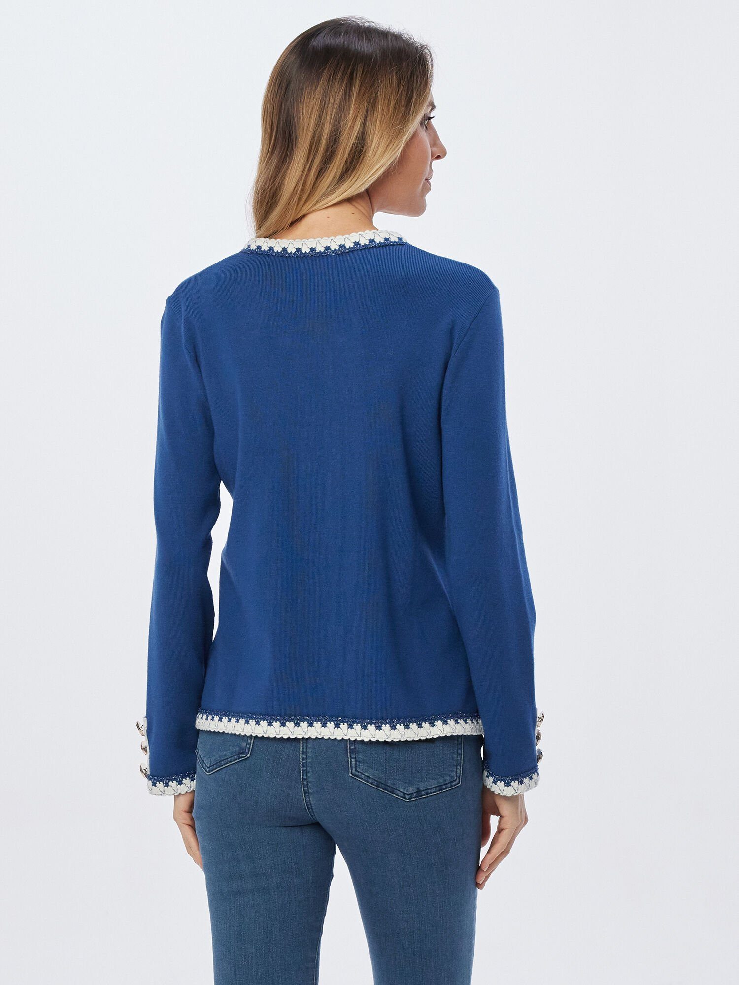 MONACO blue Strickjacke Cardigan koerpernah mit Häkeldetails günstig online kaufen