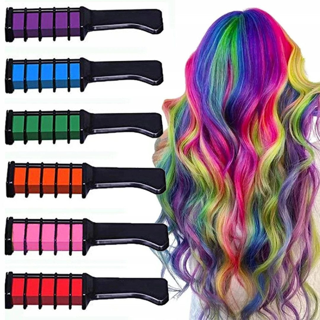 VERK GROUP Haarkreide Haarkreide Set 6/10 Farben Temporäre Haarfarbe Färbekamm Fasching, Set, 10-tlg., 6er-Set oder 10er-Set Haarkreide, für Kinder und Erwachsene geeignet