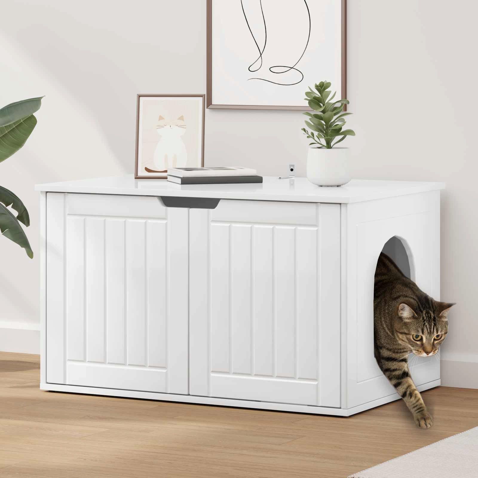 vidaXL Tierkorb 85 x 55 x 50,5 cm Katzenhaus Glänzend Weiß 85x55x53,5 cm Spanplatte