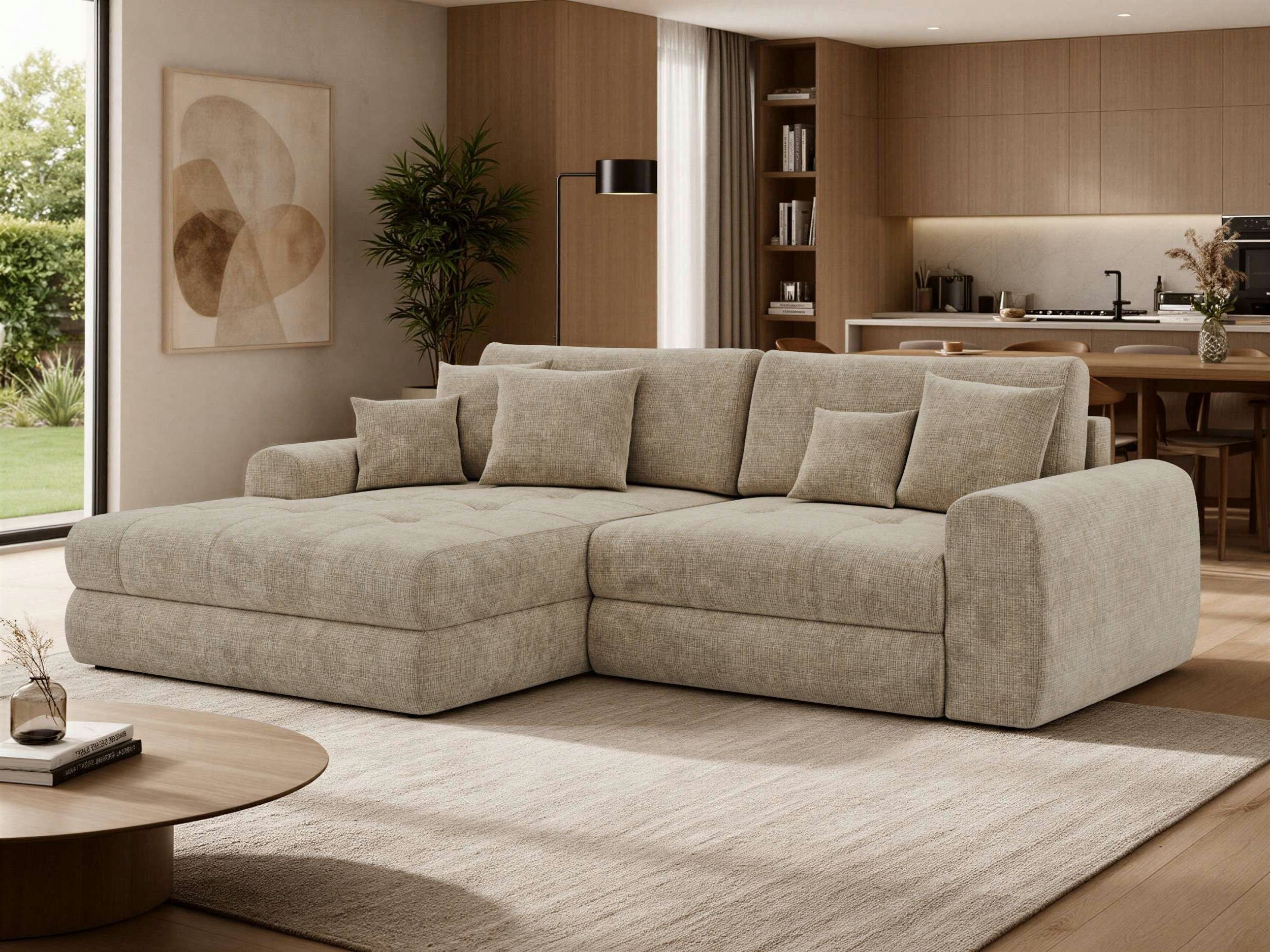 MKS MÖBEL Ecksofa ARELIA L, DL-Schlaffunktion, Wellenfeder, Ecksofa L-form, L-form Sofa, Schlaffunktion, lose Kissen, Bettkasten