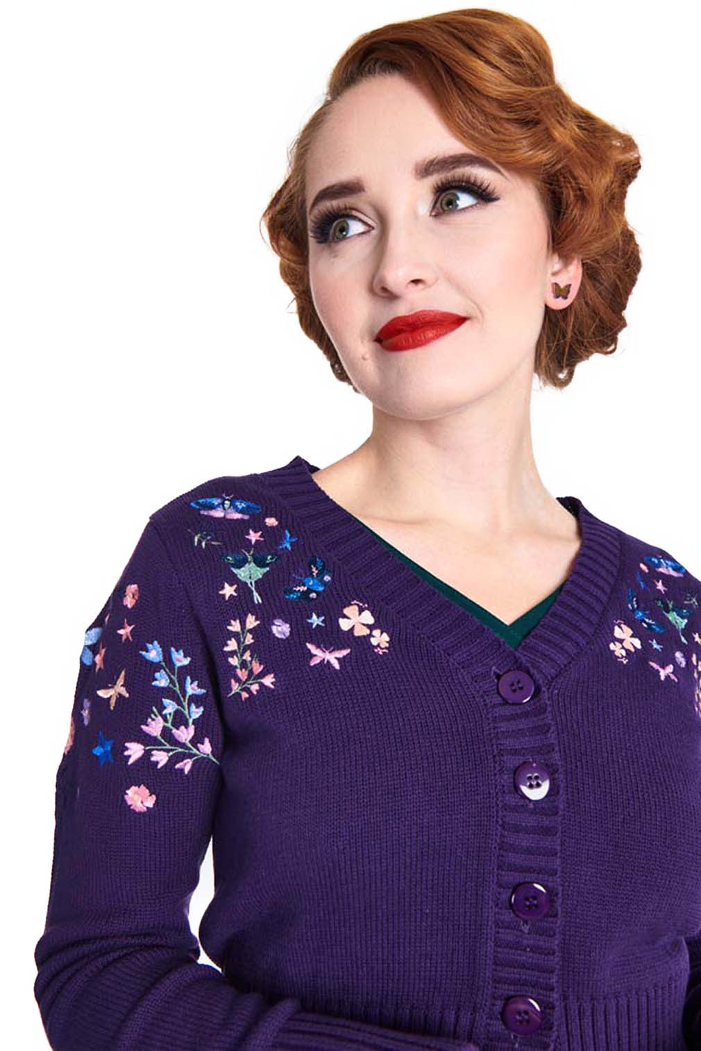 Voodoo Vixen Strickjacke Floral And Butterfly Embroidered Cardigan Lila Ret günstig online kaufen