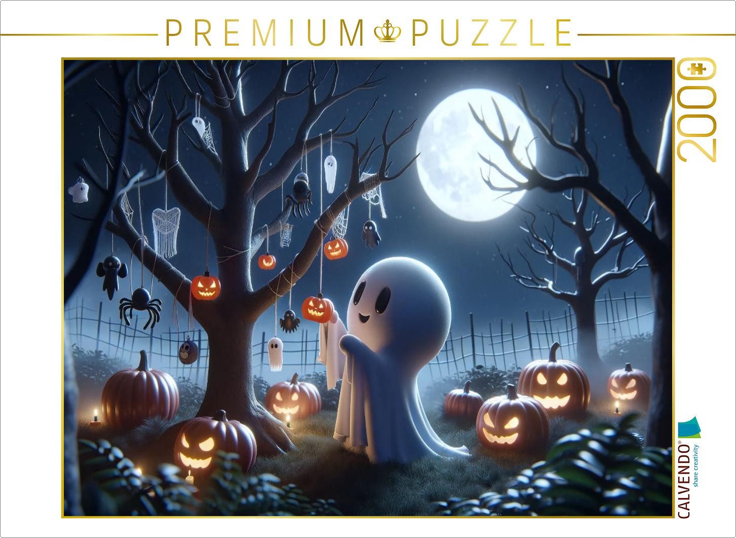 CALVENDO Puzzle CALVENDO Puzzle Das kleine Gespenst schmückt den Halloween-Baum, 2000, 2000 Puzzleteile