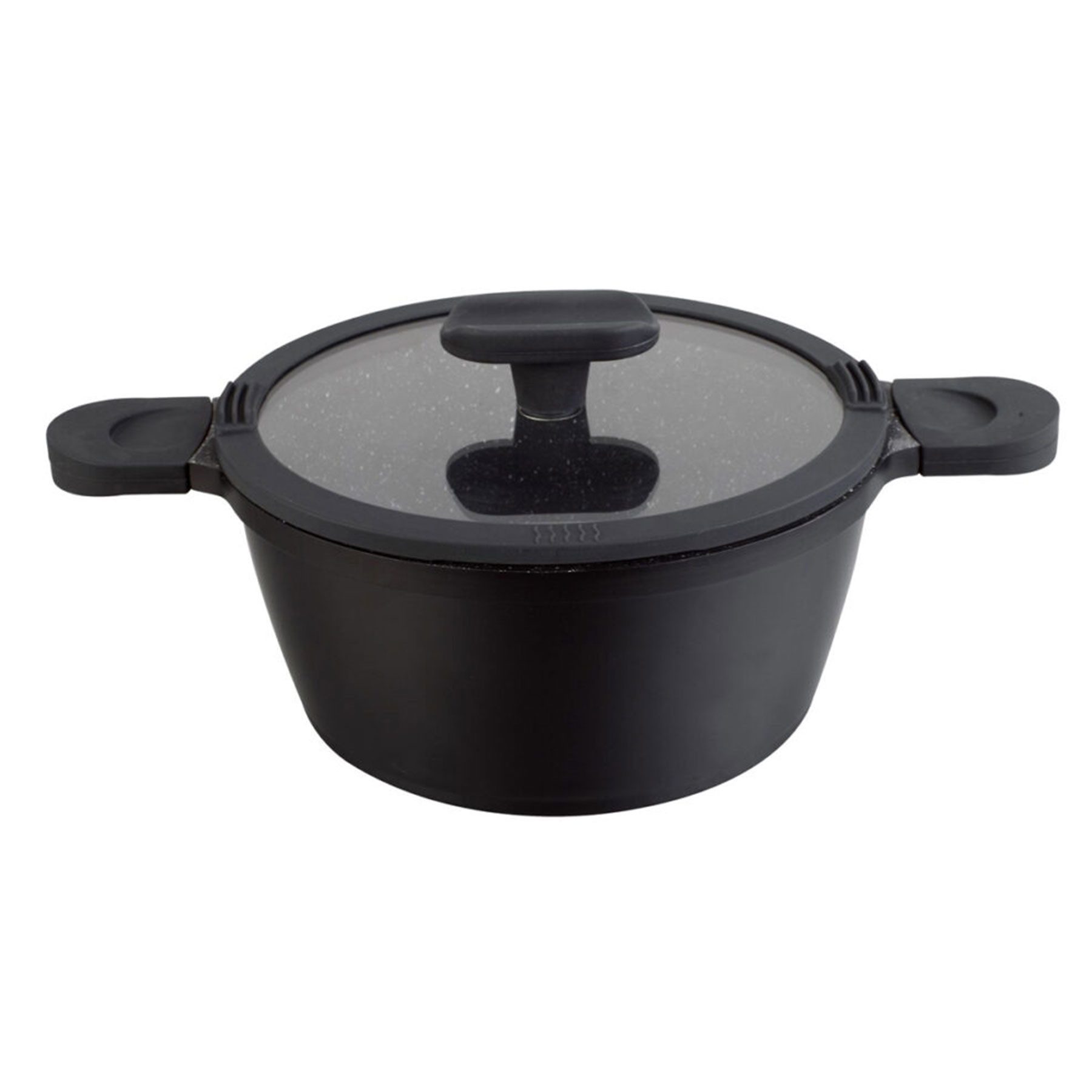 Mulex Kochtopf HAPPY Alugußtopf 28 cm schwarz inkl. Glasdeckel, Aluguß (exzellenter Antihafteffekt, leichte Reinigung), induktionsgeeignet