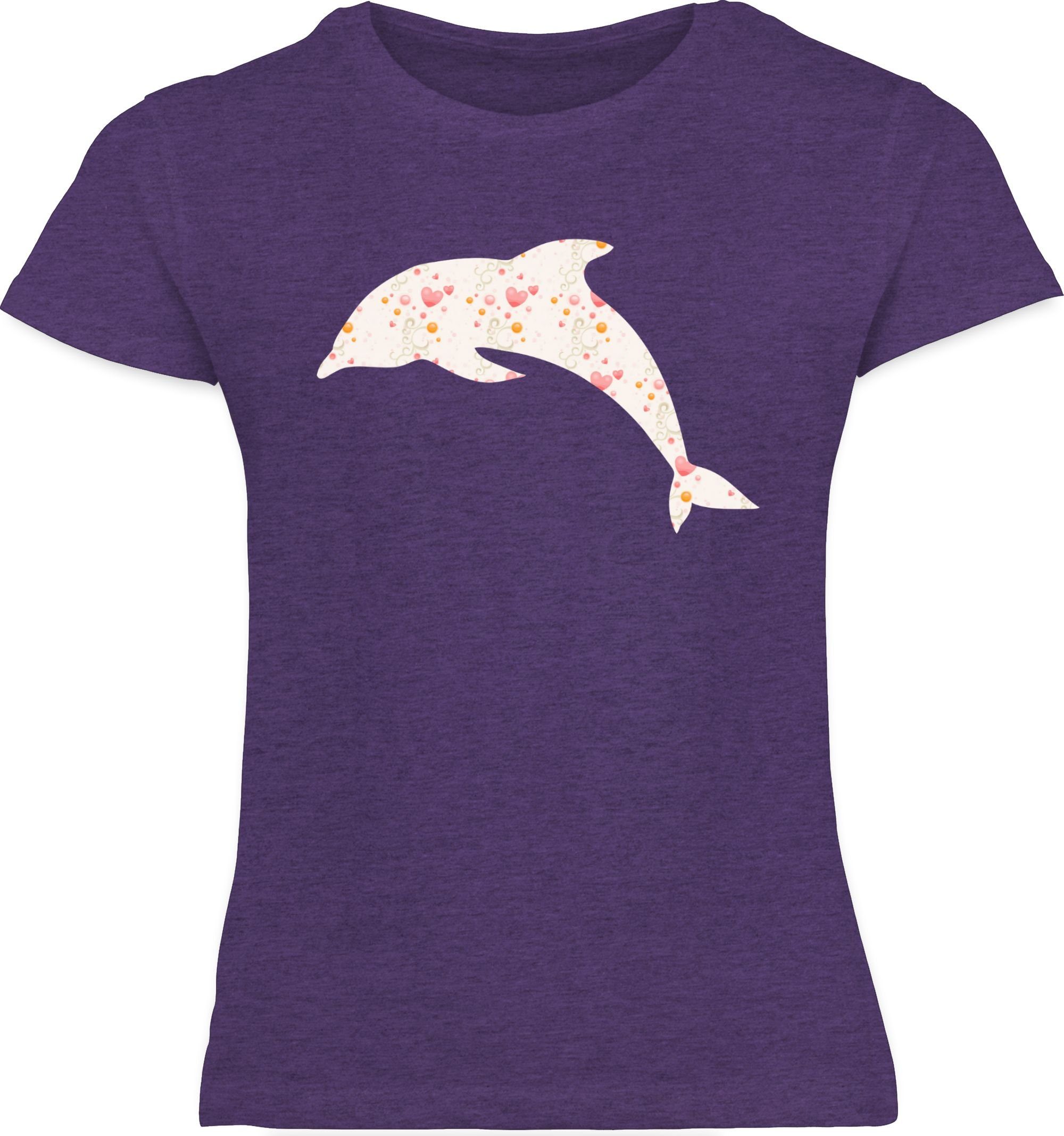 2 Shirtracer Delfin Meliert Animal T-Shirt Lila Herzen Tiermotiv Print