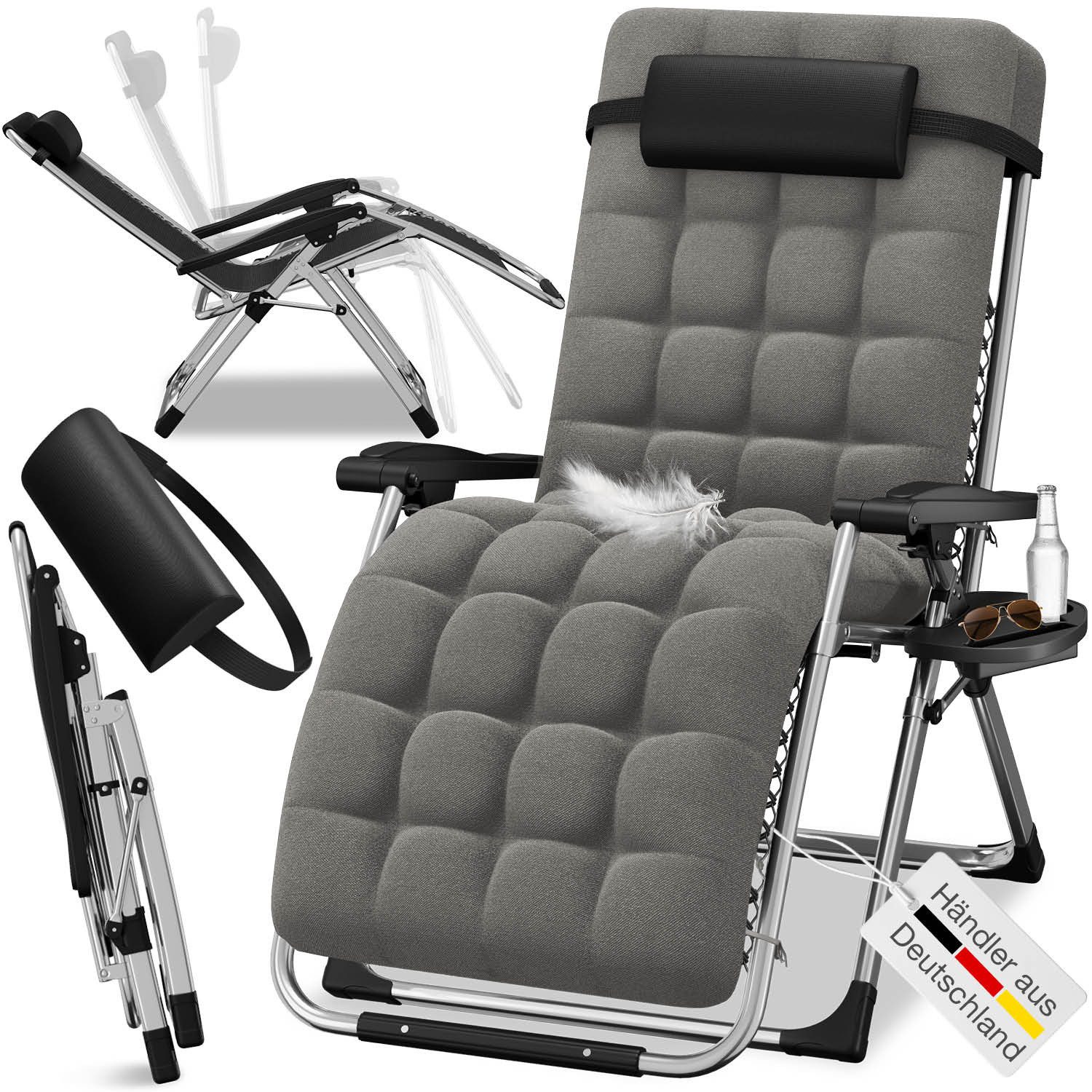 ELONEO Gartenliege mit extra dicker Auflage inkl. Nackenkissen & Getränkehalter, 1 St., Sonnenliege klappbar, 3-stufig verstellbar, bis 200 kg