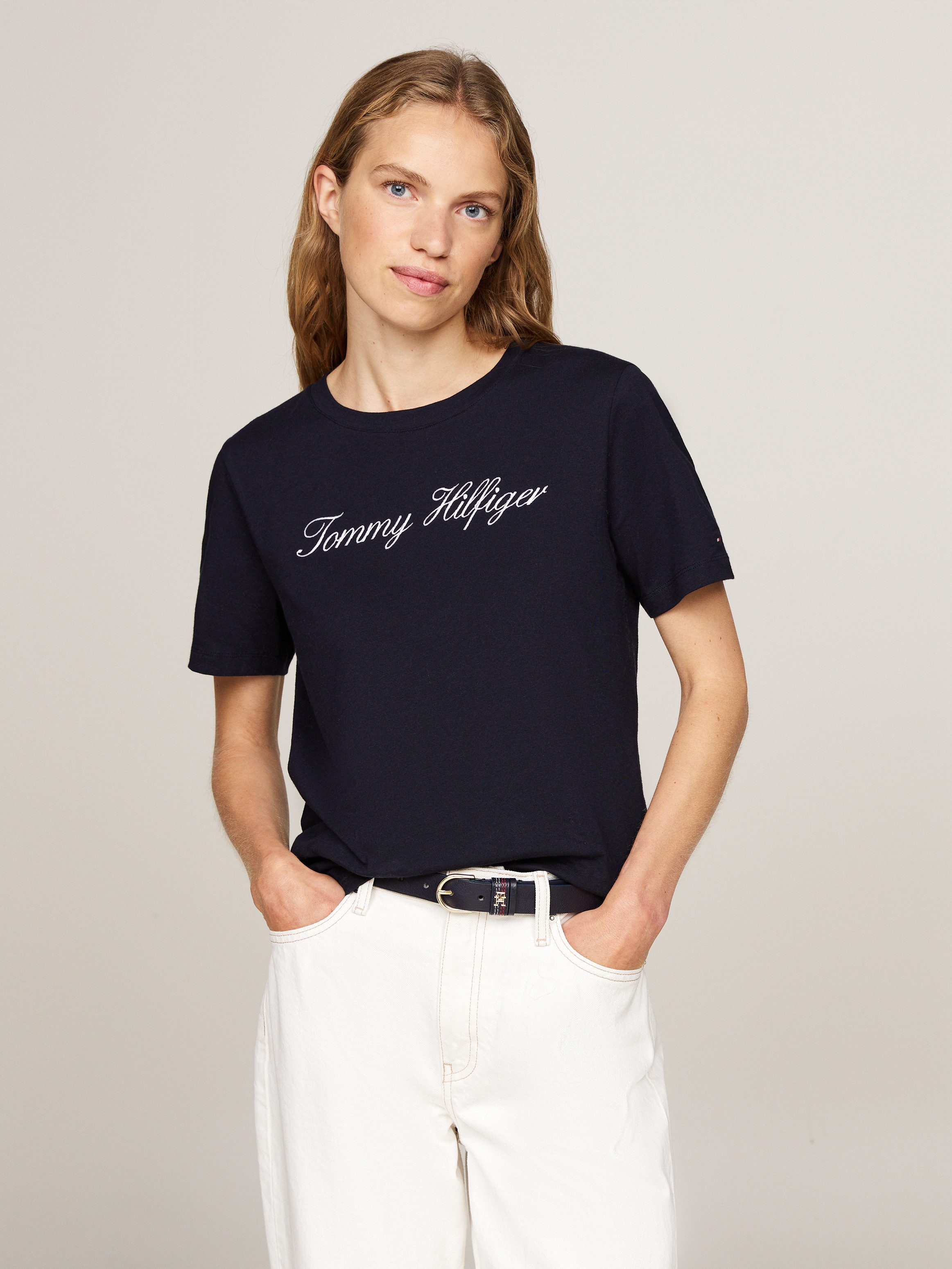 Tommy Hilfiger T-Shirt NOS SCRIPT REGULAR C-NK SS mit Rundhals und kontrast günstig online kaufen