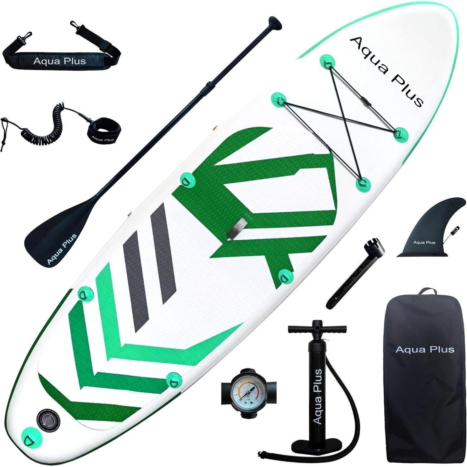 LuxusKollektion Inflatable SUP-Board SUP aufblasbar 15cm Paddel Pumpe ISUP 335 x 83 x 15 cm Weiß grün grau
