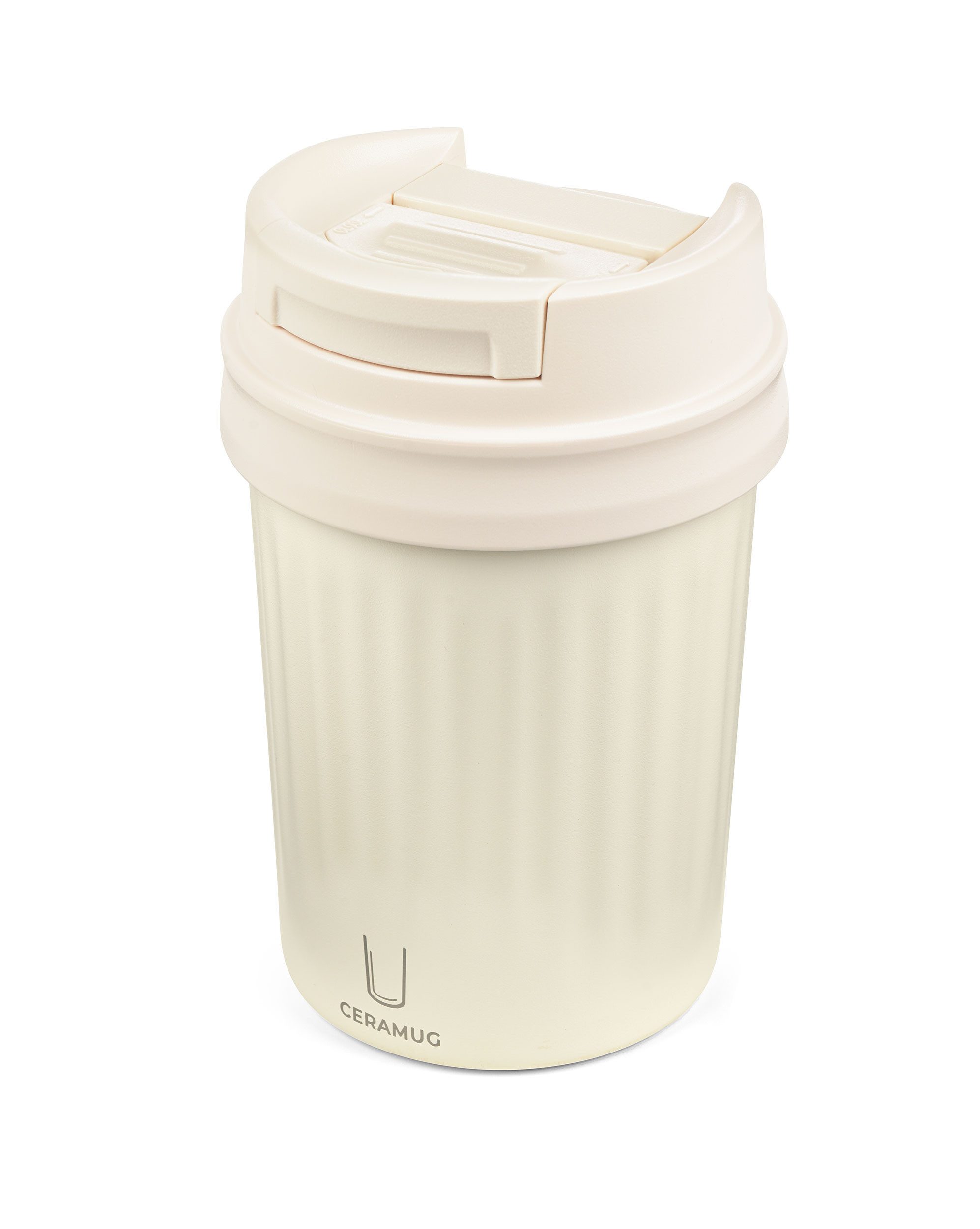 TROIKA Thermobecher CERAMUG, Kaffeebecher to Go aus Edelstahl mit Keramikbeschichtung, 6h heiß 12h kalt, auslaufsicherer Deckel mit Schiebeverschluss – 300ml