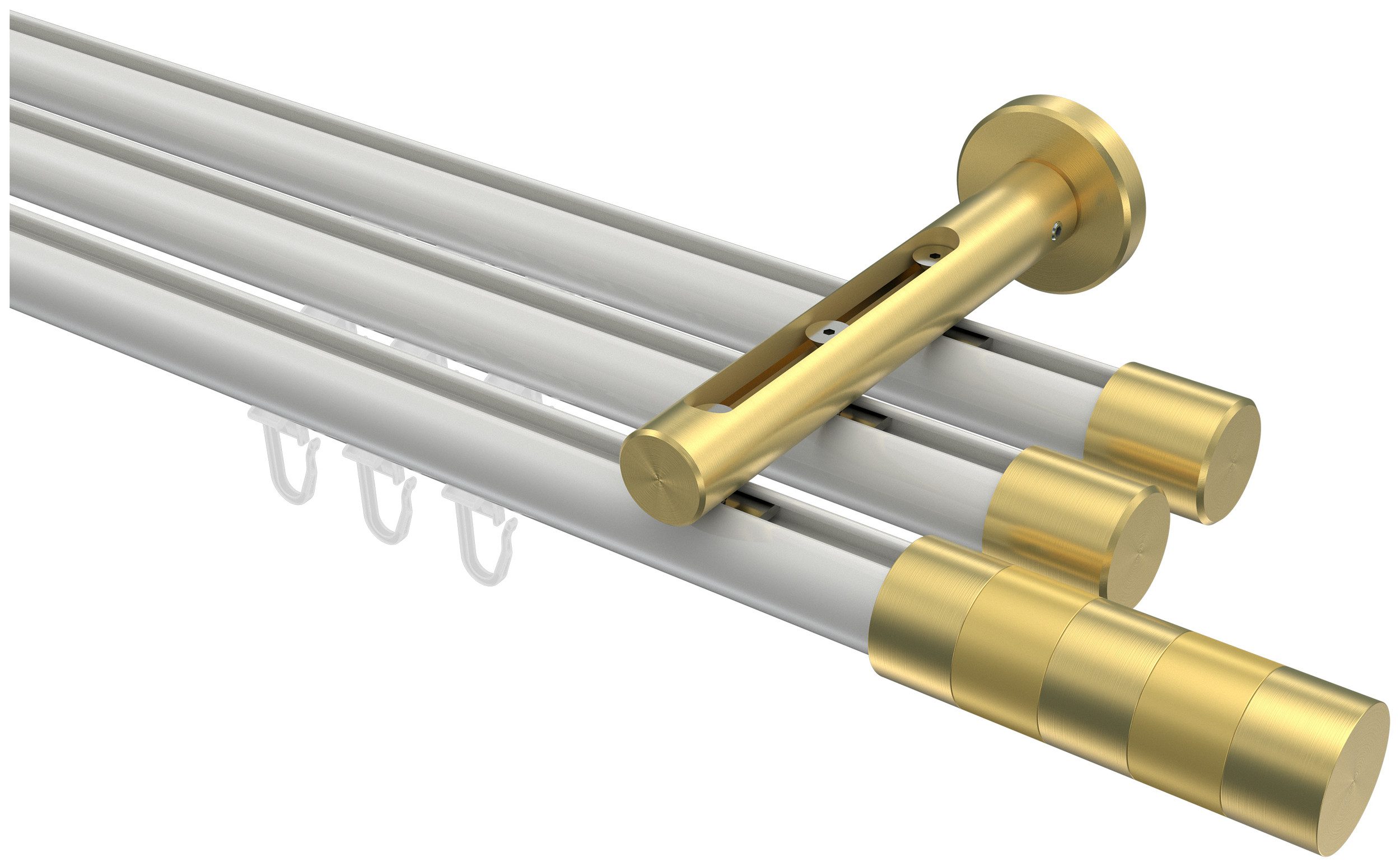 INTERDECO Innenlaufschiene Siteno Mavell, Ø 20 mm, 3-läufig, Fixmaß, kürzbar, Wandmontage, Aluminium, Weiß / Messing-Optik / Bicolor