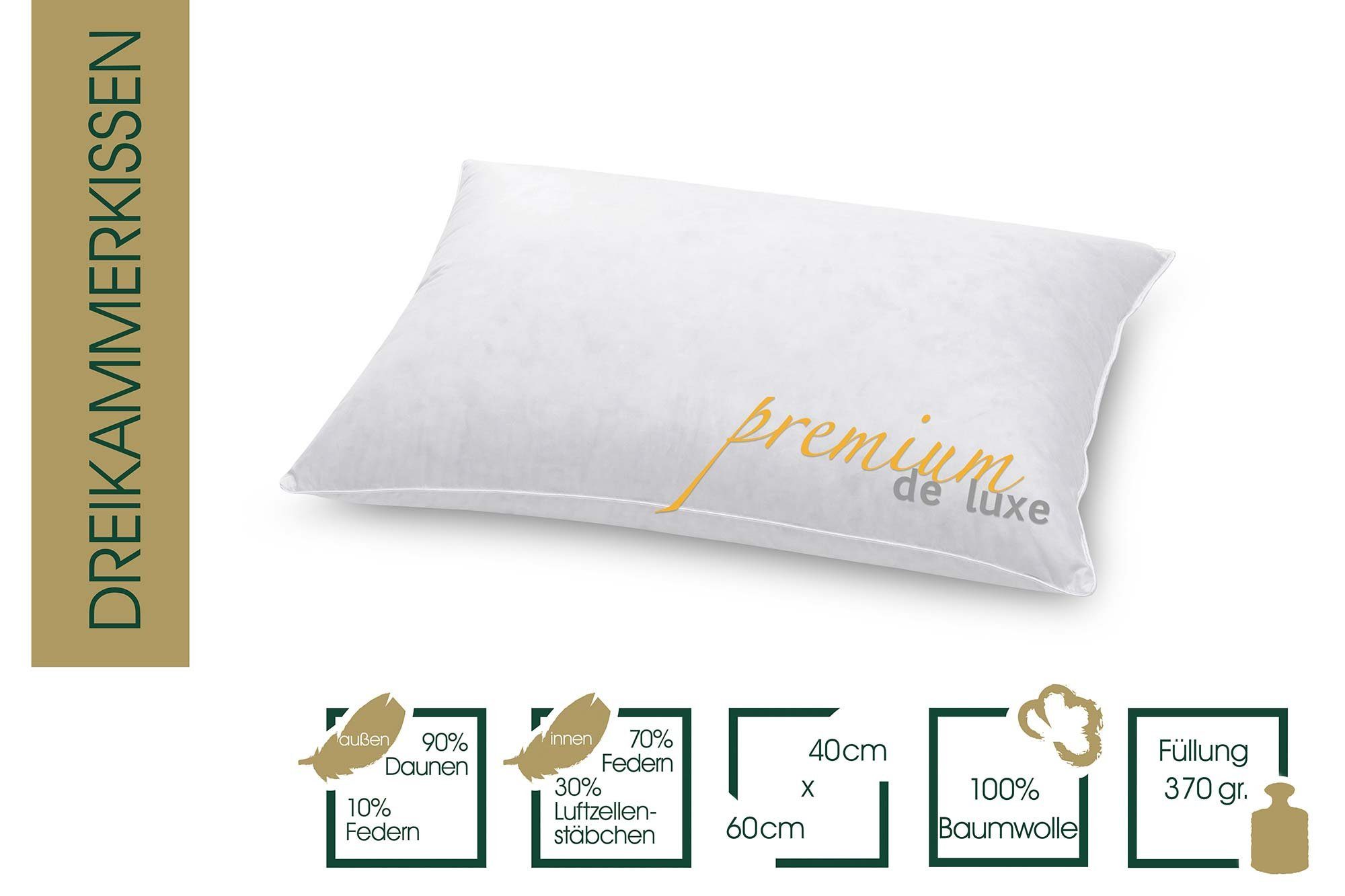 Daunenkissen Premium de Baumwolle, weiß 10% cm, 40x60 Daunen, hergestellt HANSKRUCHEN, Federn, allergikerfreundlich in 100% Luxe, 90% Bezug: Deutschland, Füllung
