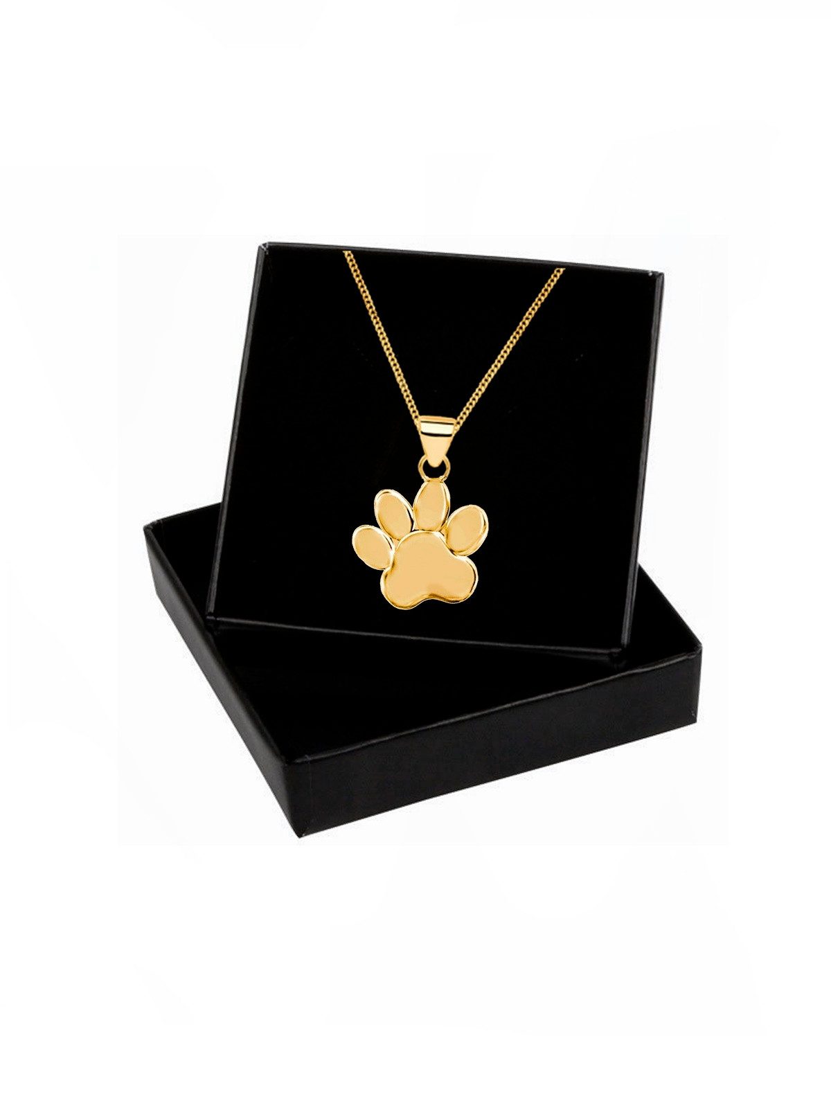 Goldene Hufeisen Kette mit Anhänger Pfote Halskette in Gold – Glücksbringer für Tierfreunde, 925 Sterling Silber (hypoallergen)