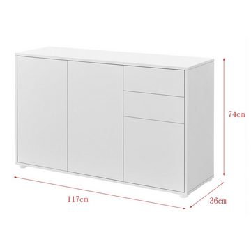 en.casa Sideboard, »Paarl« Kommode Schubladenschrank mit 3 Türen weiß matt