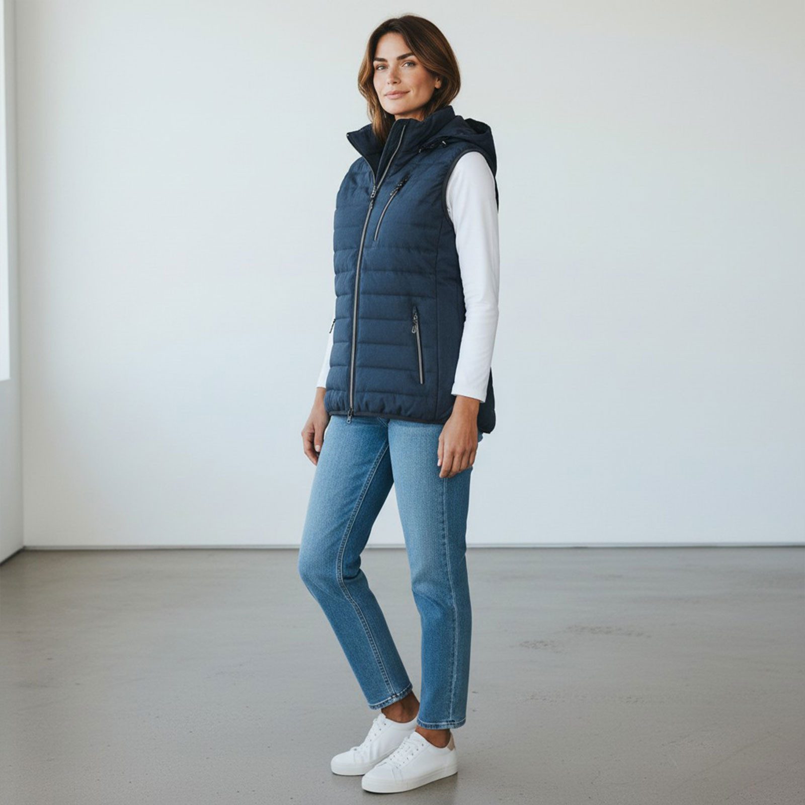 Blue Wave Steppweste Nathalie Damen Weste Nathalie gesteppt mit abnehmbarer Kapuze in Melange-Optik