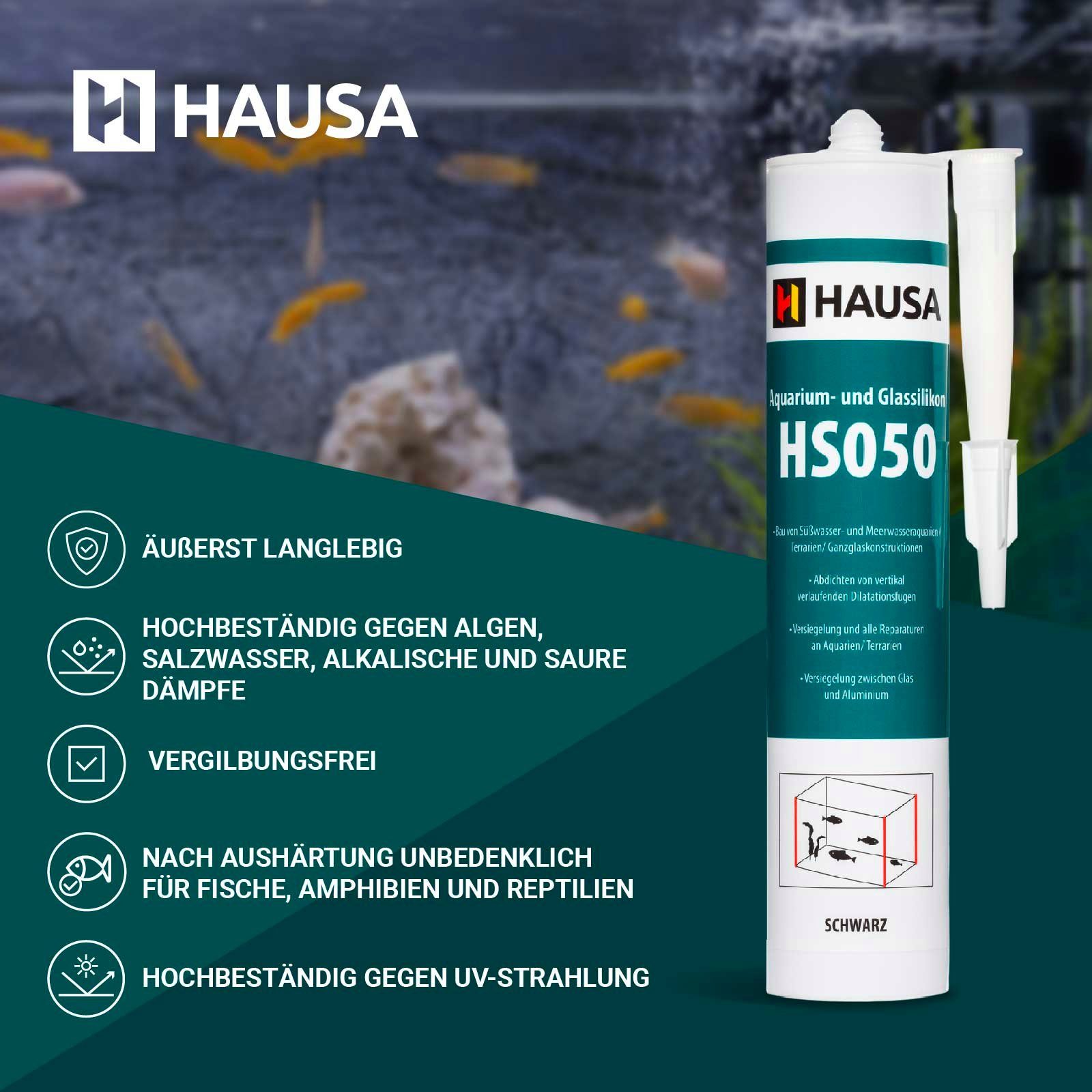 Hausa Silikon, Profi und 310 Aquarien 1-tlg., Kartusche Silikon Schnelltrocknend), Elastizität Meerwasserbeständig ml, Hohe und (Starke für Kleb- Glaskonstruktionen, schwarz Haftung, Süß- und Dichtstoff