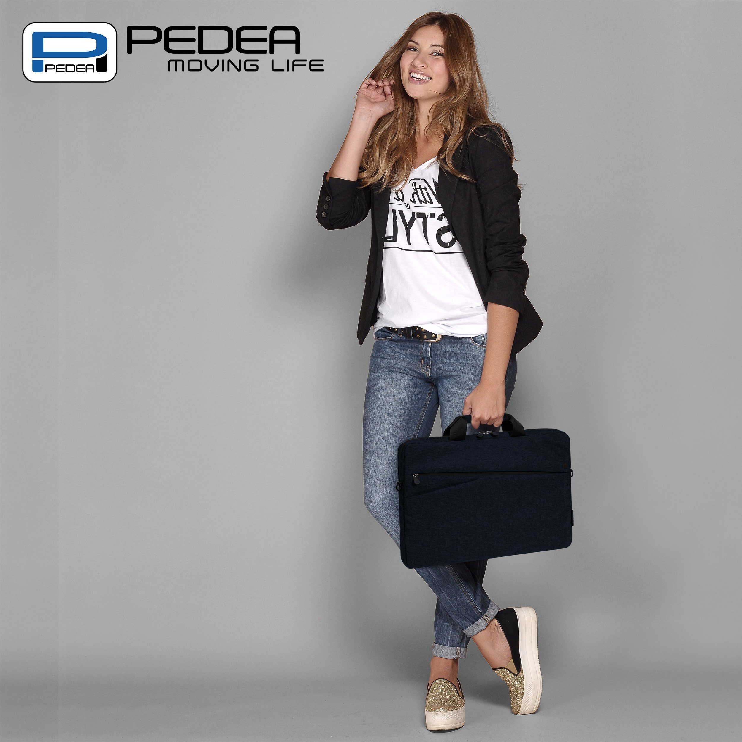 PEDEA Laptoptasche FASHION Umhängetasche mit Polsterung 13,3 / 15,6 / 17,3 Zoll, Umhängetasche mit dicken Polsterung und fleeceartigem Innenfutter