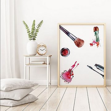 TPFLiving Kunstdruck (OHNE RAHMEN) Poster - Leinwand - Wandbild, Schönheitssalon, Beauty, Make-up Tools, Kussmund - (Leinwand Wohnzimmer, Leinwand Bilder, Kunstdruck), Farben: schwarz, rot, weiß - Größe: 13x18cm