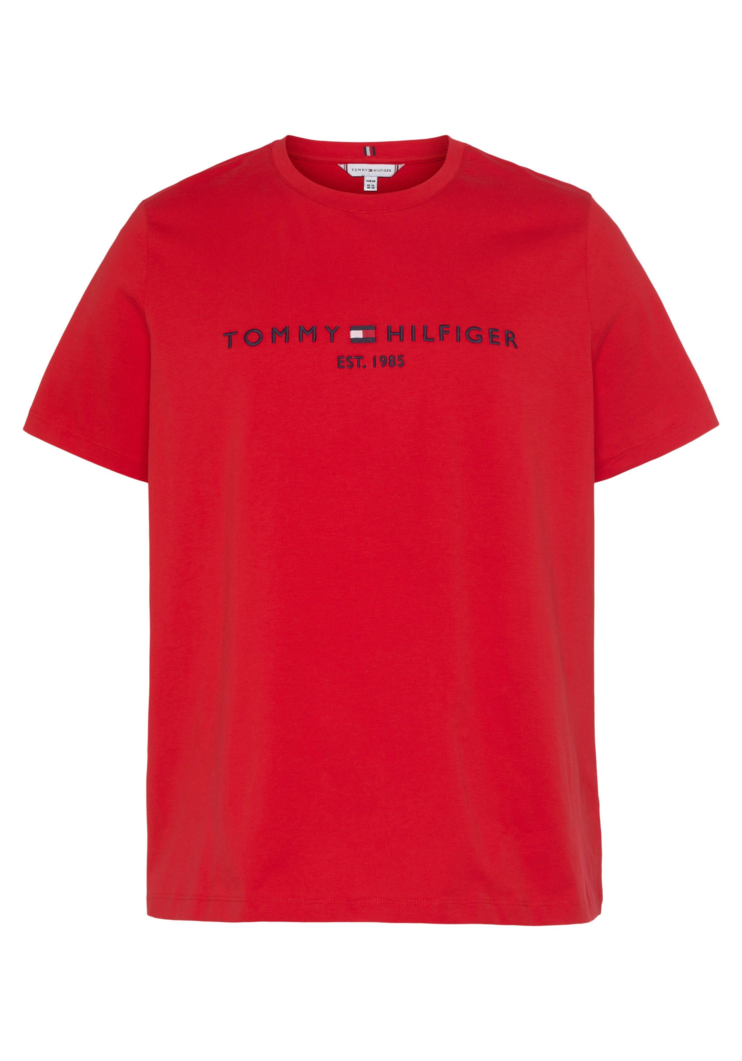 Tommy Hilfiger Curve T-Shirt CRV REGULAR HILFIGER C-NK TEE SS (1-tlg) PLUS SIZE CURVE,mit Tommy Hilfiger Logo-Stickerei auf der Front rot