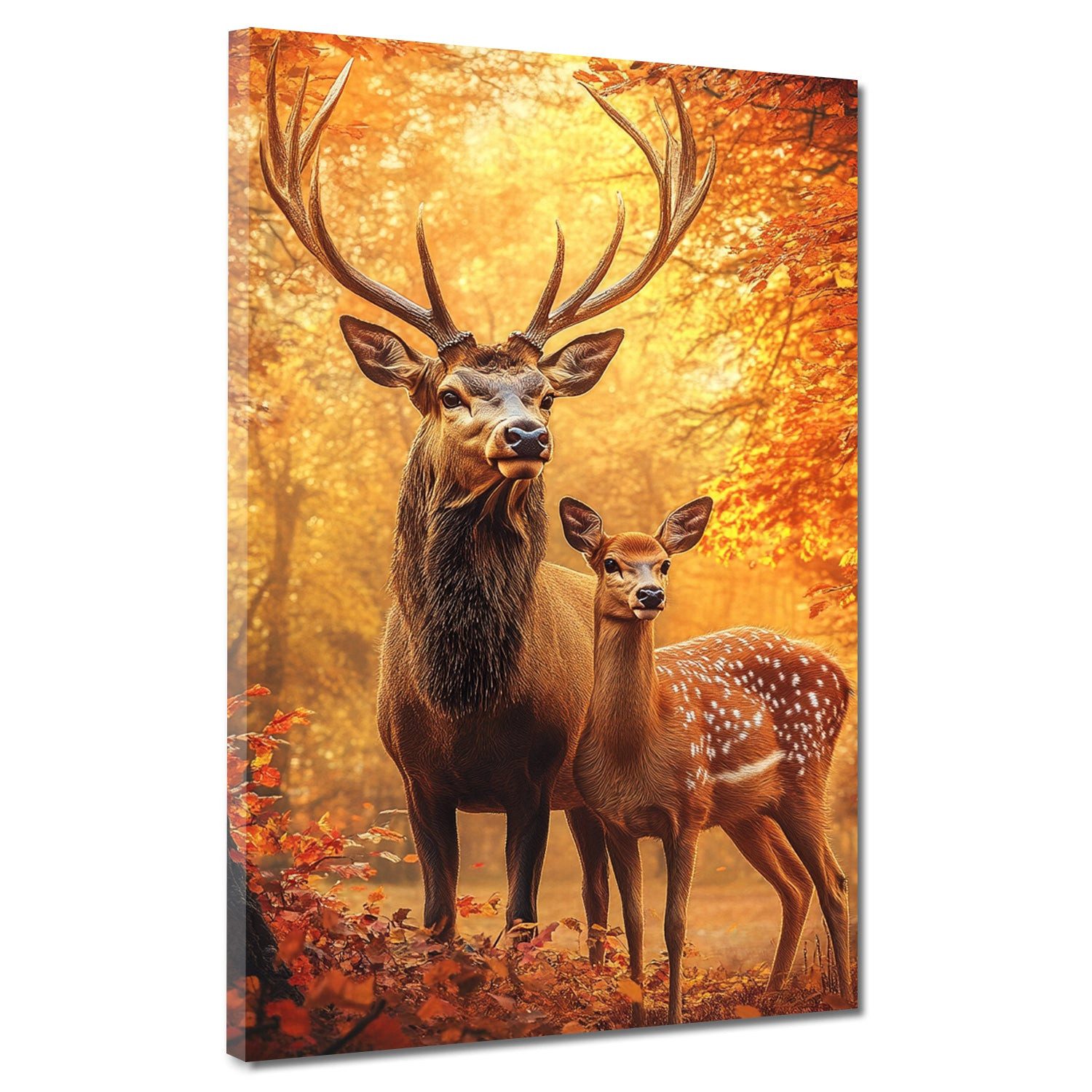 Artedinoi Leinwandbild Hirschpaar im Wald bei Herbststimmung Leinwandbild Wandbild Kunstdruck, Hirschpaar im Herbstwald