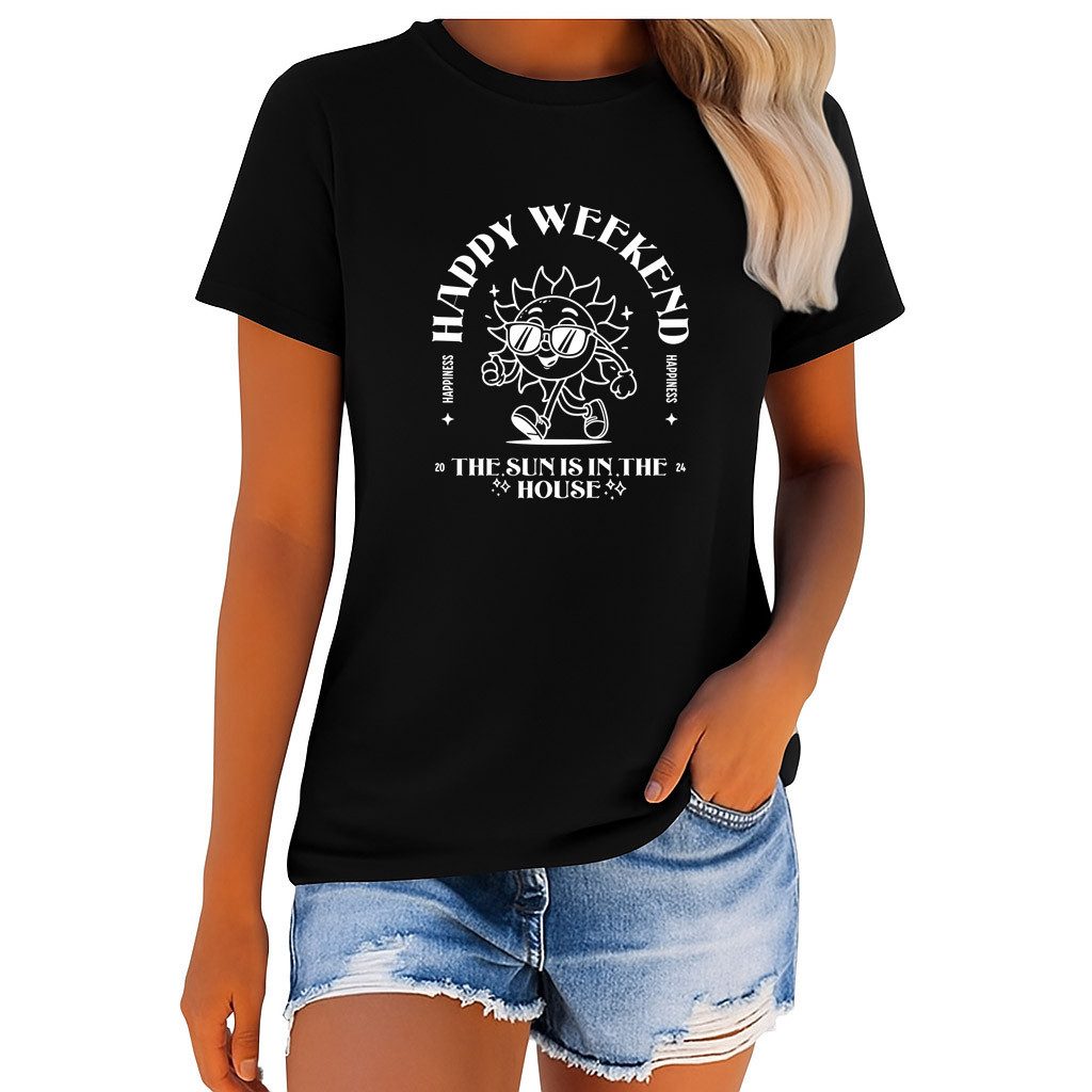 Banco T-Shirt Damen "Happy Weekend" - Sommer Sonnen-Print & Spruch Rundhals günstig online kaufen