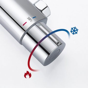 Auralum Brausegarnitur Duschsystem mit Thermostat Duscharmatur Regendusche Mischbatterie, mit 3 Strahlarten Handbrause