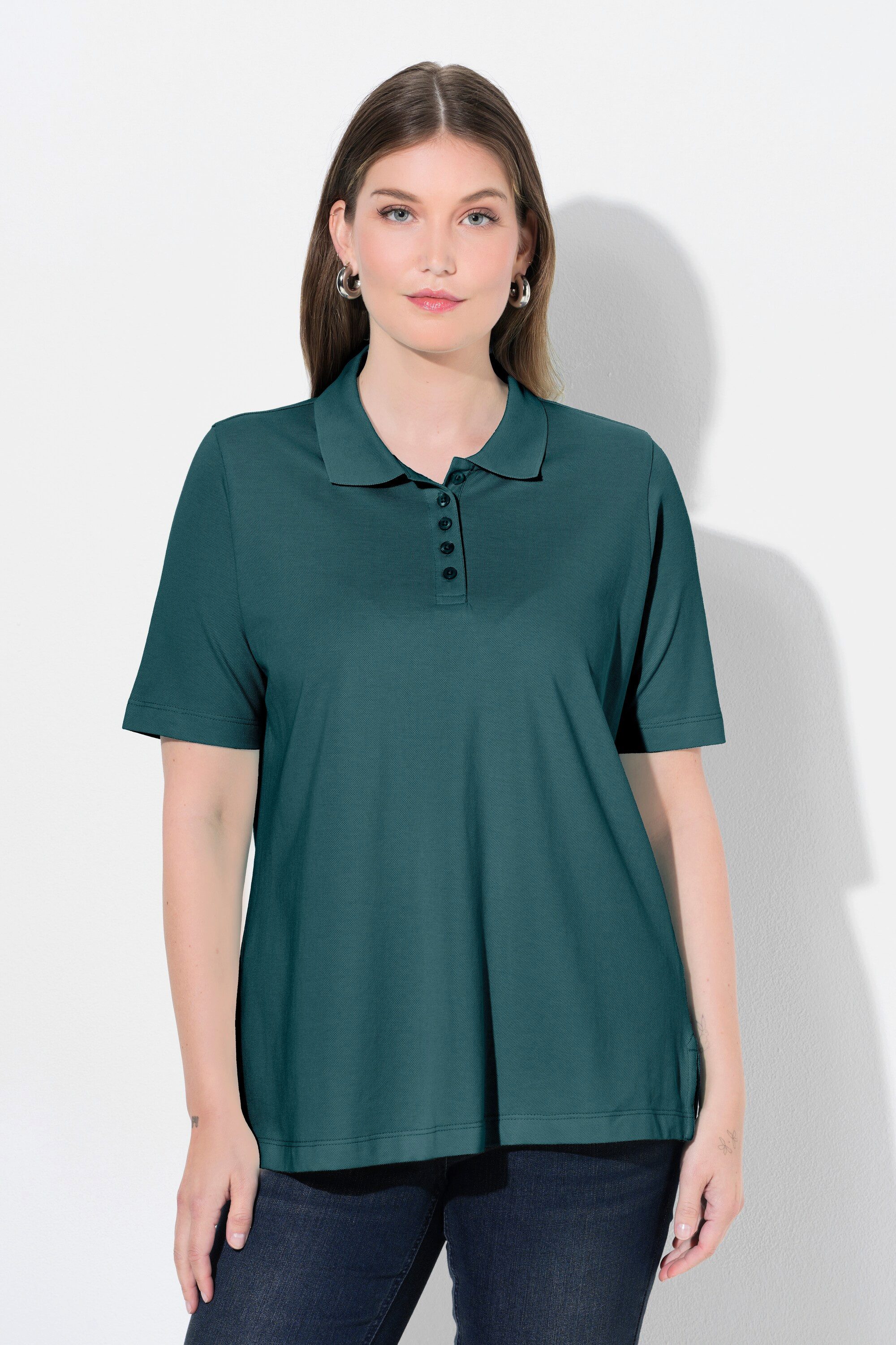 Ulla Popken Poloshirt Poloshirt längere Knopfleiste Polokragen Halbarm