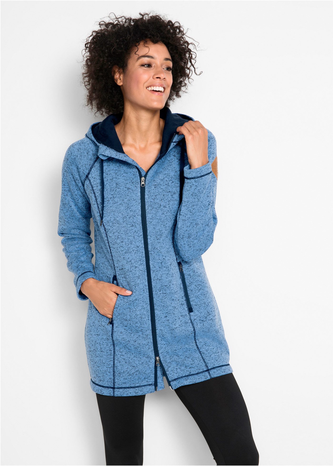 bonprix Strickfleecejacke mit Kapuze mit Kordelzug, Reißverschlusstaschen günstig online kaufen