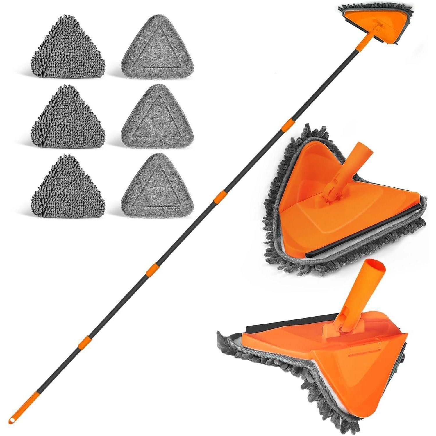 LuxusKollektion Wischmopp-Set Bodenwischer Teleskopgriff 202 cm 180 Grad faltbar mit 6 Ersatzpads