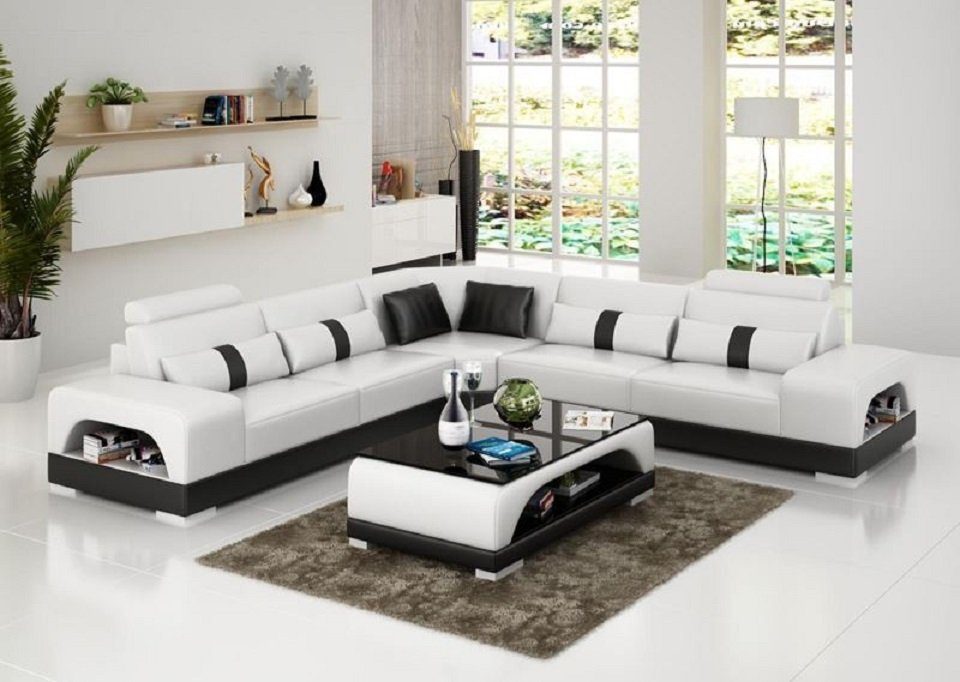 Ecksofa Europe Weiß/Schwarz L-Form Wohnlandschaft in JVmoebel Made Ecksofa Modern Leder Couch Design Neu, Sofa
