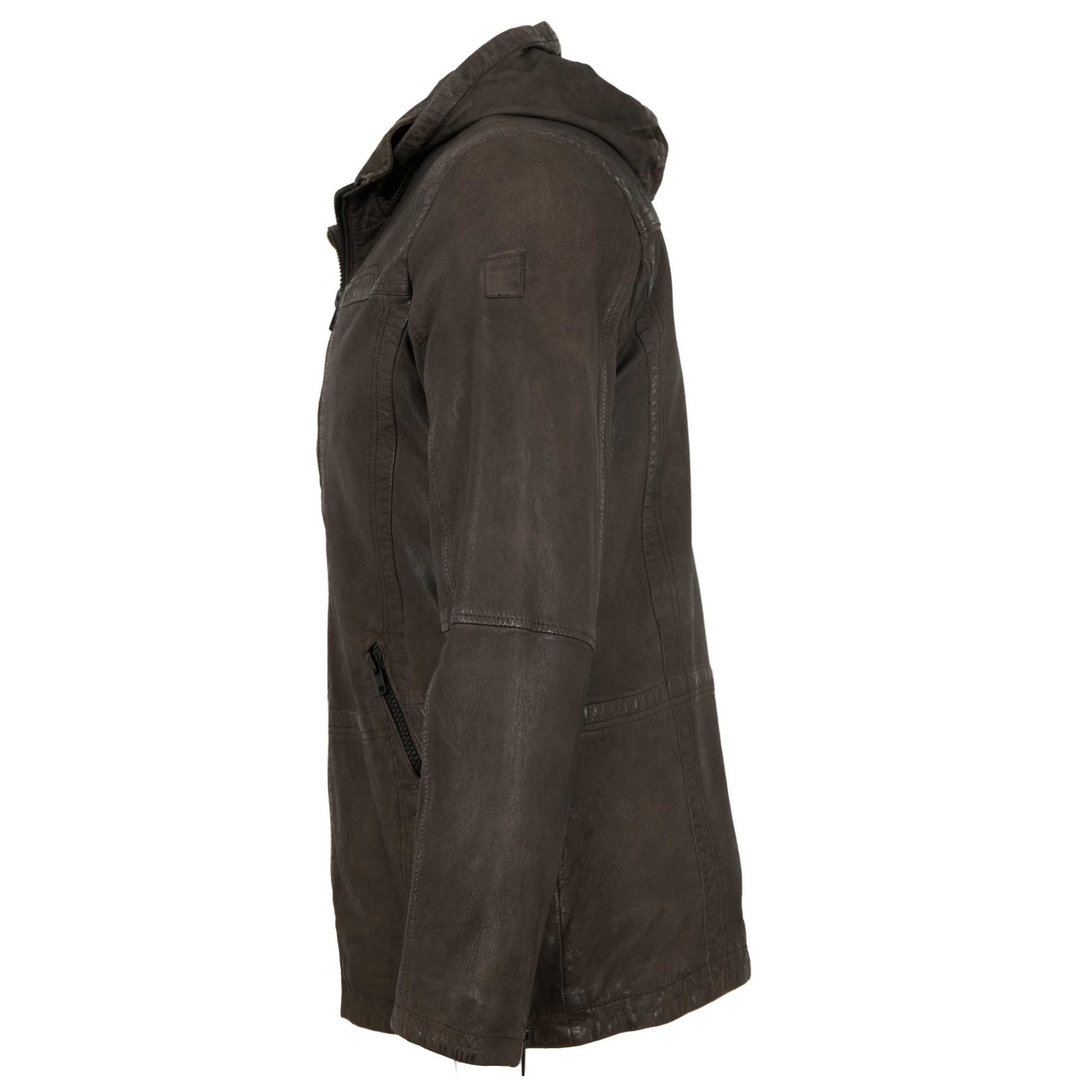 Jilani Lederjacke Florens Jilani Collection - Herren Lederjacke Lammnappa Kapuze olivebraun