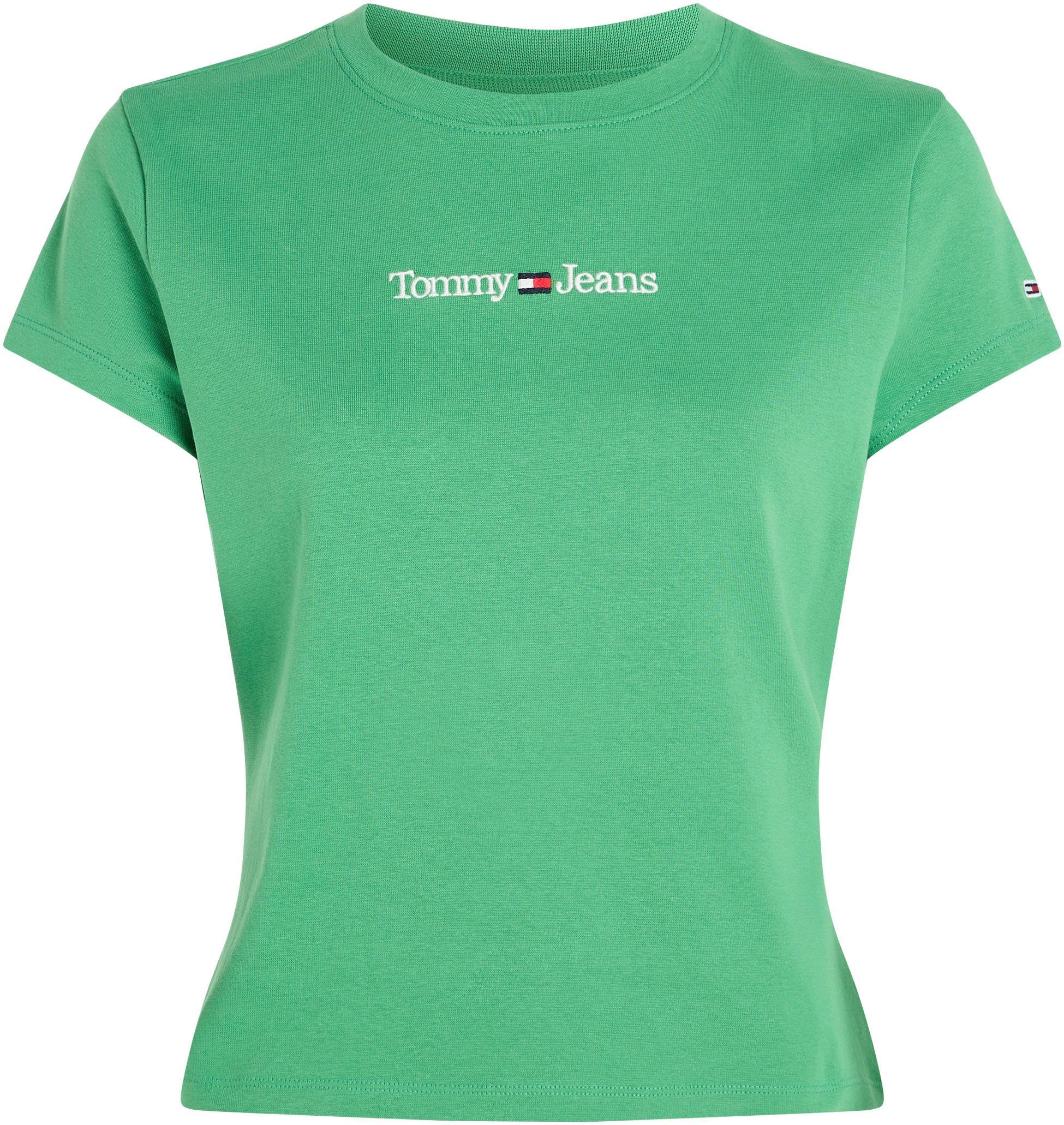 Tommy Jeans Kurzarmshirt TJW BABY LINEAR Tommy Jeans SERIF dezenten mit Green SS Coastal Stickereien