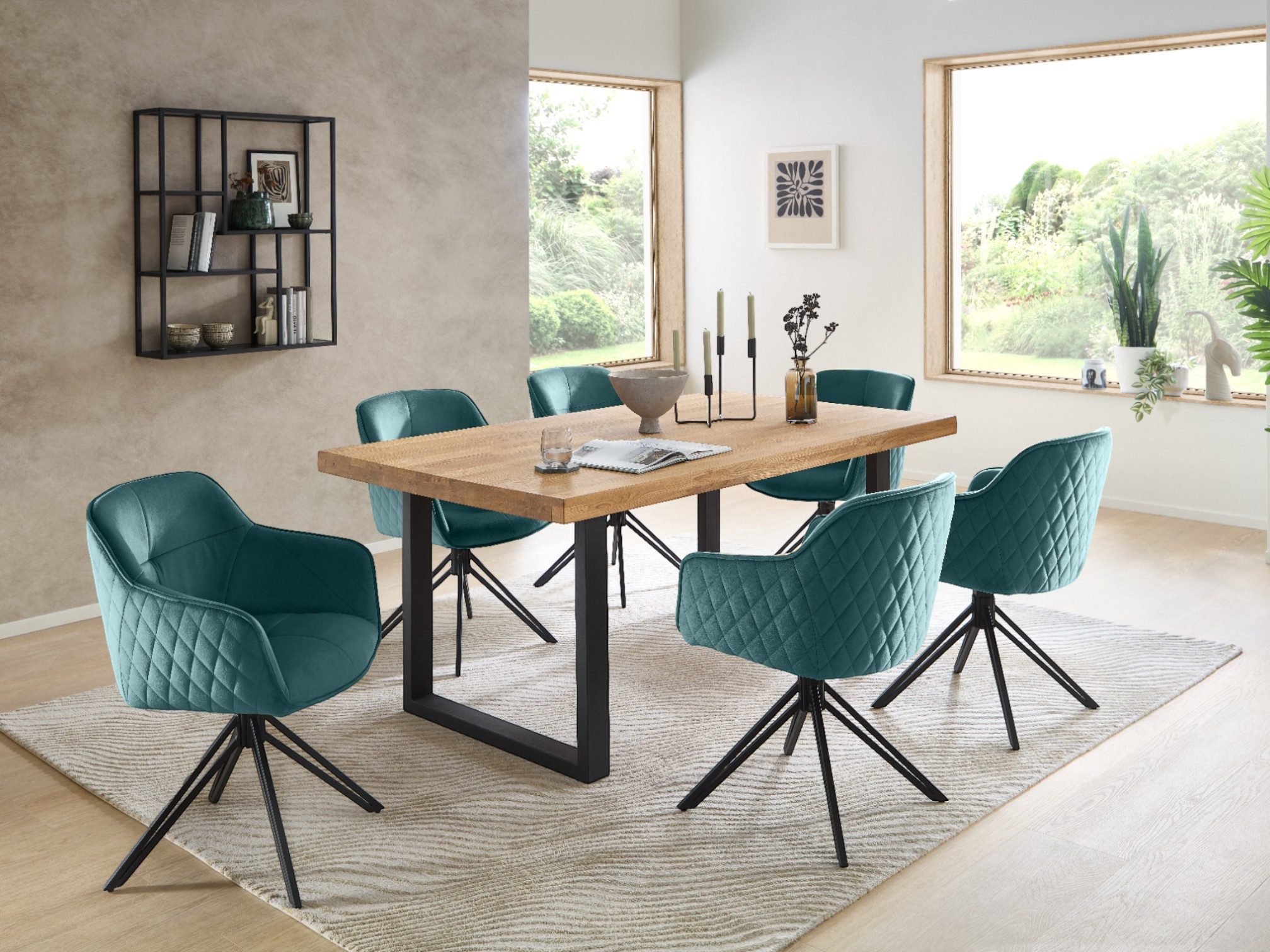 moebel-dich-auf Esszimmer-Set CAPRI-U, (Esszimmer Set, 1 Esstisch Eiche massiv geölt, 6 Stühle), 180 x 100 cm