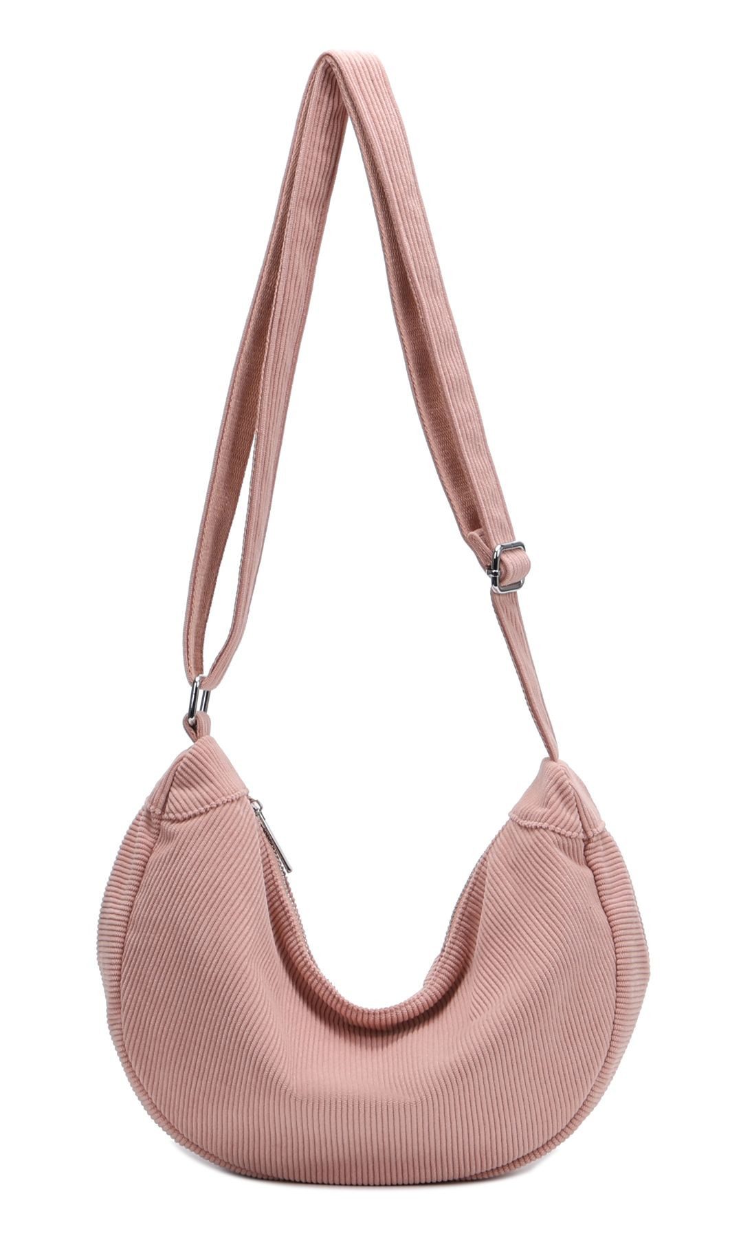 Schultertasche Damen Halbmond Tasche aus Cord Body Bag Umhängetasche CrossOver Urlaub