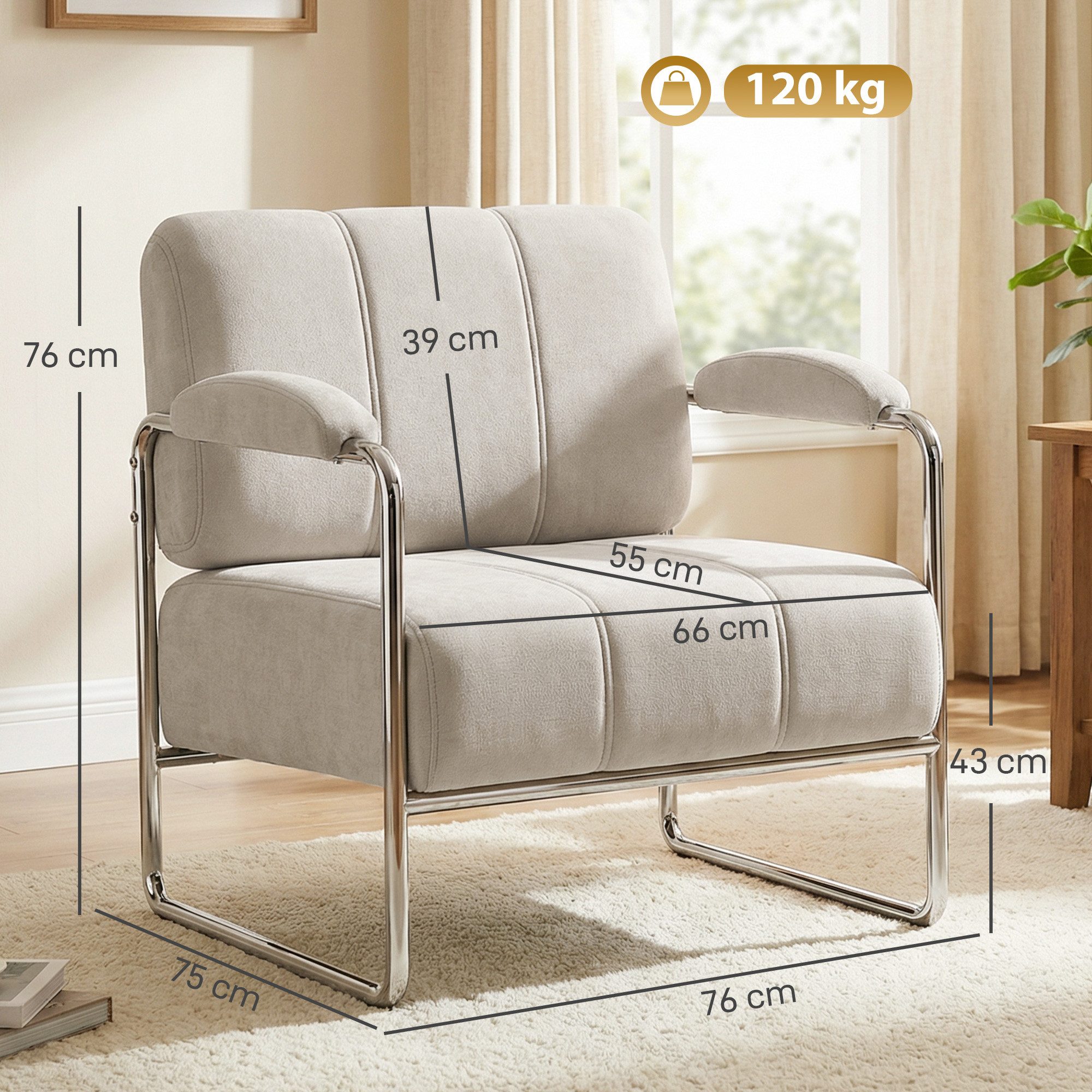 HOMCOM Sessel mit breitem Sitz und Chenille-Optik (Relaxsessel, 1-St., Polstersessel), dicke Polsterung, modernes Design, stabiler Rahmen