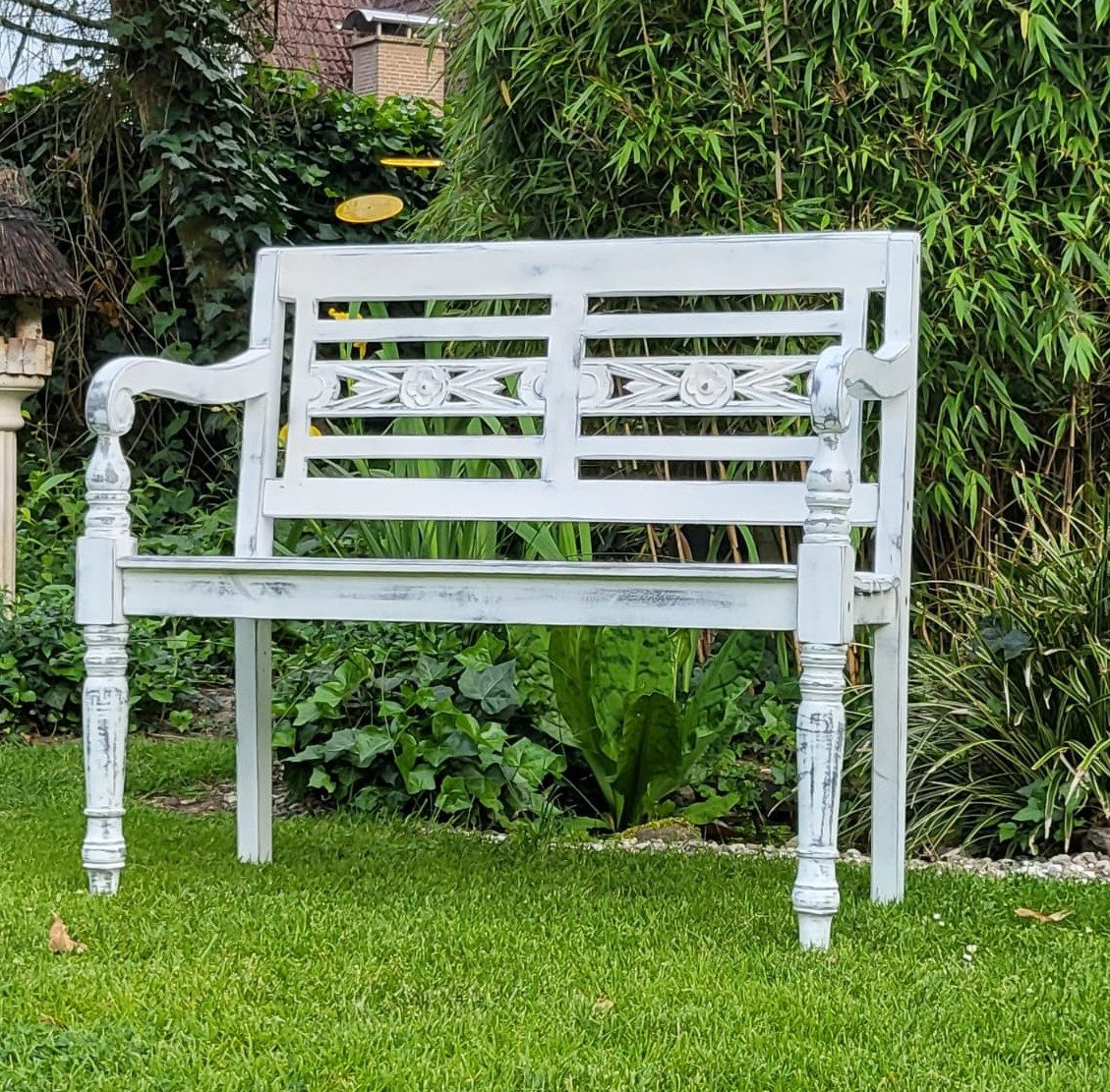 AMBIENTE-LEBENSART.DE Gartenbank Kleine Teak Bank White Washed Shabby – Stilvoll und vielseitig