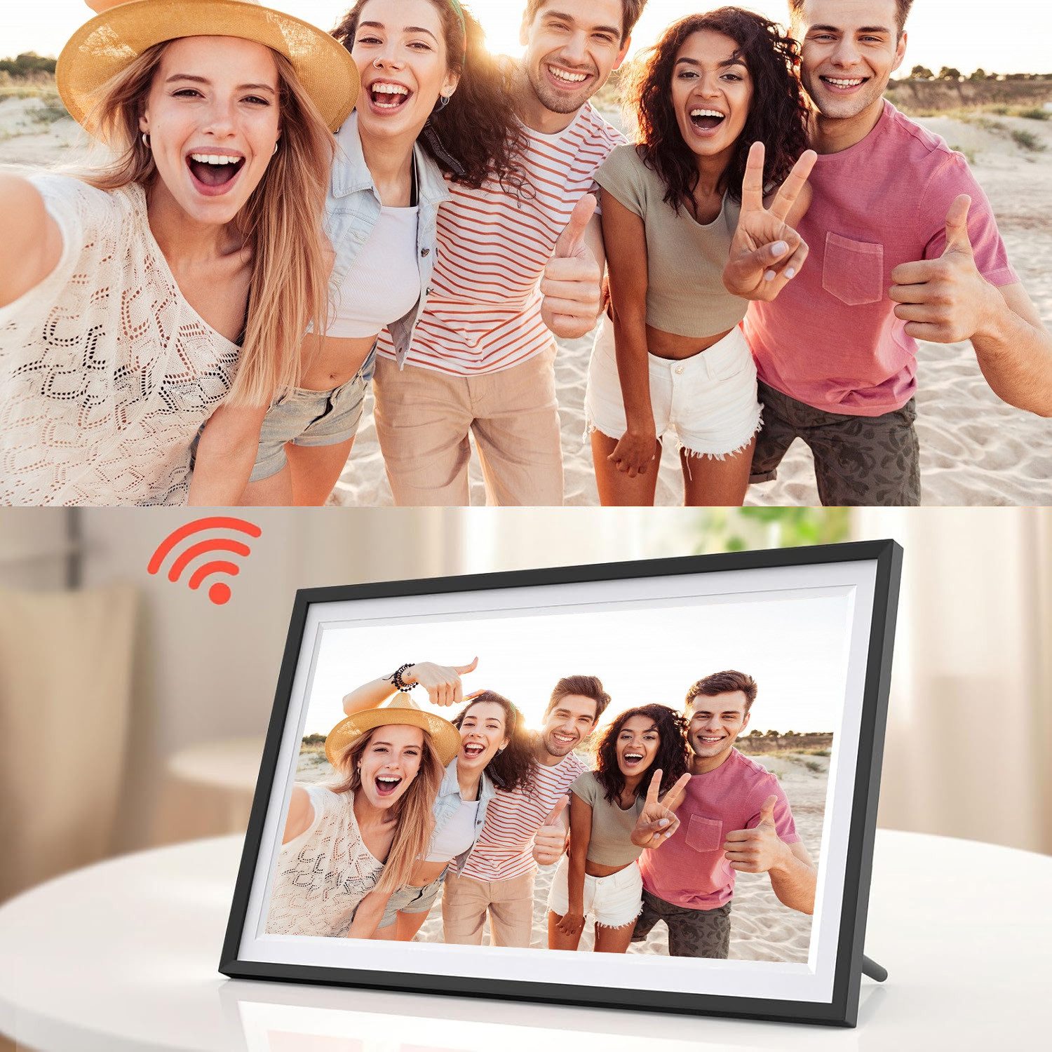 AKKEE 15.6'' Elektronischer Fotorahmen mit WiFi-Fotoübertragung 1920 x 1080 Digitaler Bilderrahmen (1920 x 1080 Pixel, 32 GB, Touch-Screen) – Bild 4 von 5