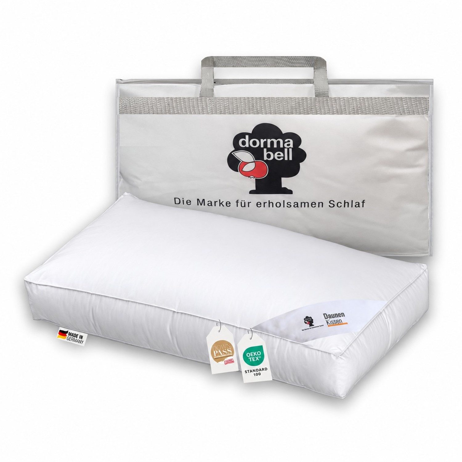 Dormabell 3-Kammer-Kopfkissen dormabell premium Gänsedaunen Nackenstützkissen Kopfkissen 40x80, Füllung: Innenkammer: 85% Gänsefedern,15% Gänsedaunen. Außenkammer: 100% Gänsedaunen, Bezug: 100% Baumwolle, Seitenschläfer, Rückenschläfer, Vom Forschungsinstitut Hohenstein auf Schadstoffe geprüft.