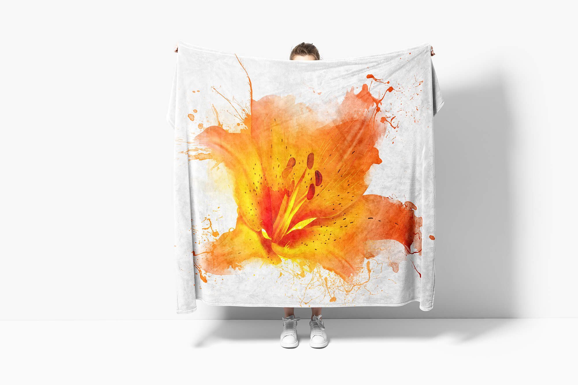 Baumwolle-Polyester-Mix kunstvollen Strandhandtuch (1-St), Saunatuch Handtücher Blumenmotiv Sinus mit Handtuch Schö, Art Kuscheldecke Handtuch