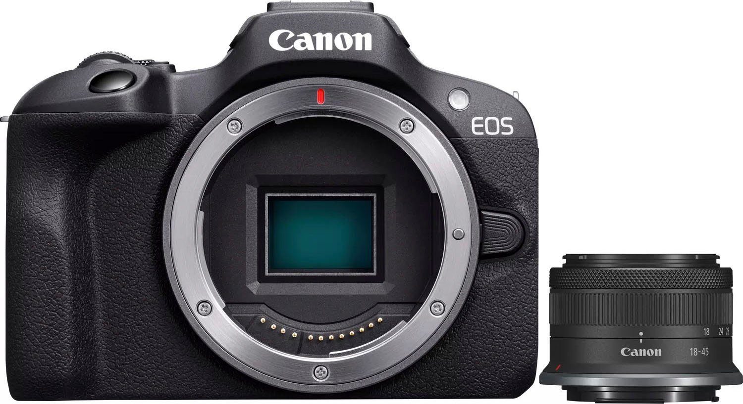 Canon EOS R100 + F4.5-6.3 RF-S 24,1 Bluetooth, MP, STM, (RF-S STM Systemkamera WLAN) Kit 18-45mm 18-45mm F4.5-6.3 IS IS