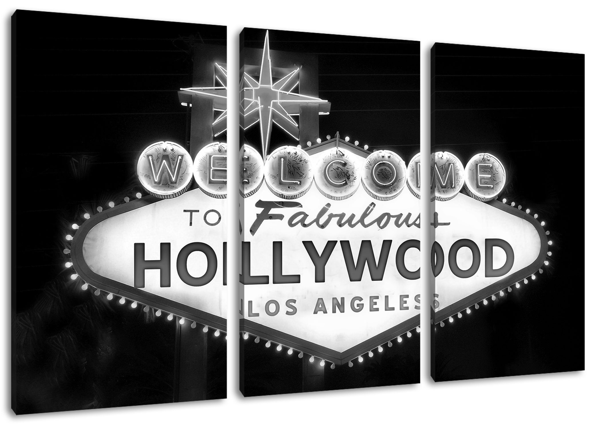 Pixxprint Leinwandbild Hollywood Ortseingangsschild, Hollywood Ortseingangsschild 3Teiler (120x80cm) (1 St), Leinwandbild fertig bespannt, inkl. Zackenaufhänger