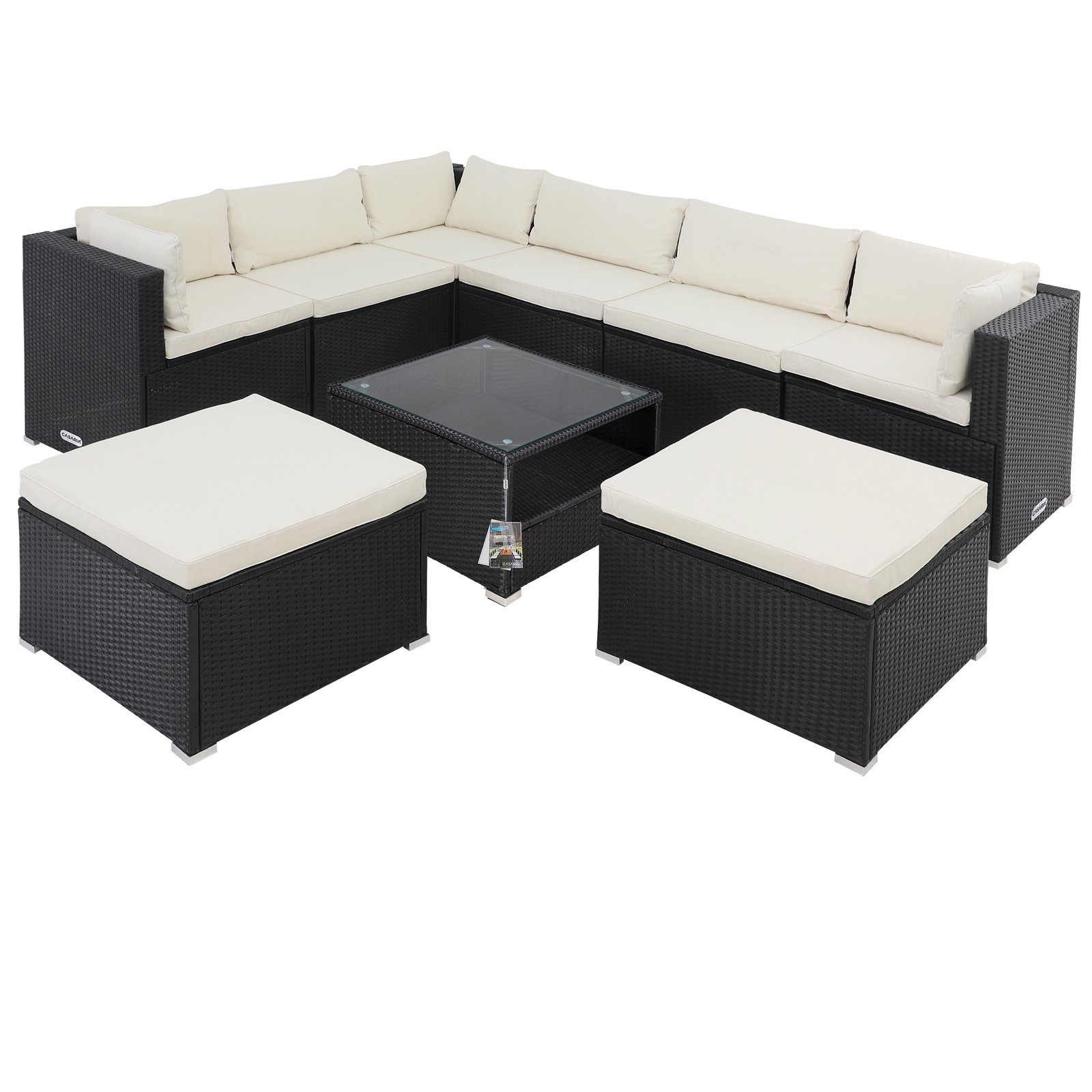 Casaria Gartenlounge-Set Melbourne, (26-tlg), Gartenmöbel 8 Personen Tisch 7cm Auflagen Sicherheitsglas Lounge