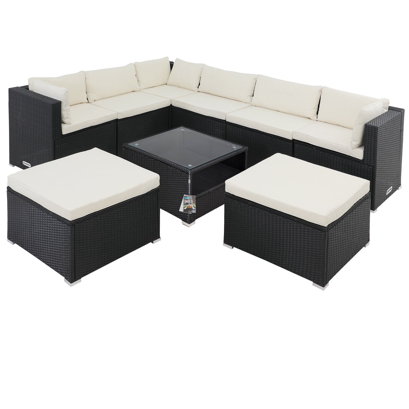 Casaria Gartenlounge-Set, (26-tlg), 7cm Auflagen Tisch mit Ablage  Sicherheitsglasplatte Balkon Gartenmöbel