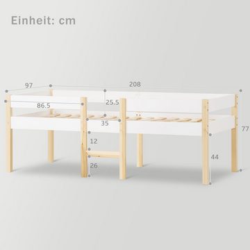 Celya Kinderbett 90x200cm Bett mit Rausfallschutz, Kiefer-Vollholz