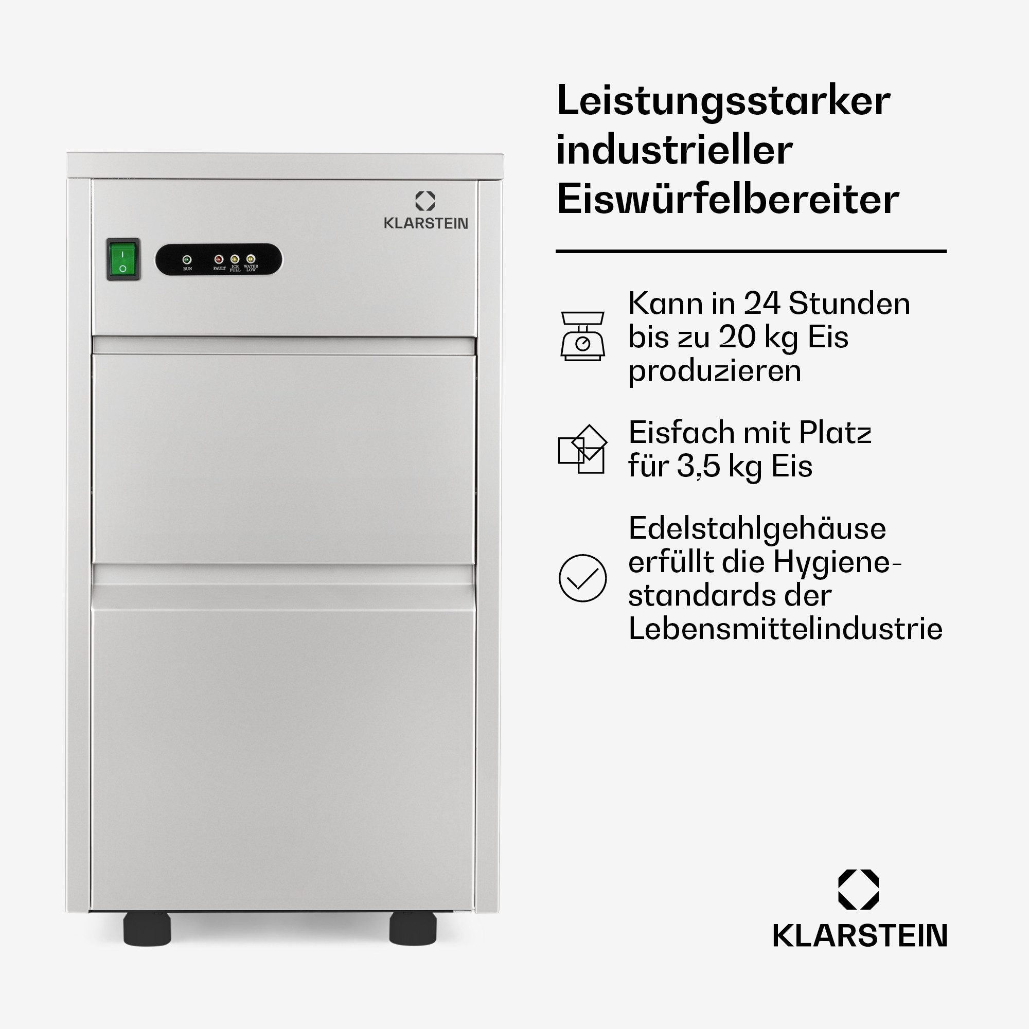 Klarstein Eiswürfelmaschine Powericer XL Eiswürfelmaschine Industrie 145 W 20 kg/24h 3,5 kg, Eiswürfelbereiter Ice Cube Maker industriell für Gastro & Bar – Bild 3 von 5