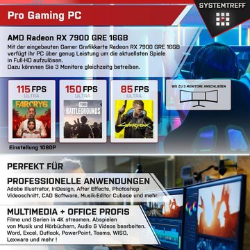 SYSTEMTREFF Gaming-PC (AMD Ryzen 9 7900, Radeon RX 7900 GRE, 32 GB RAM, 1000 GB SSD, Wasserkühlung, Windows 11, WLAN)