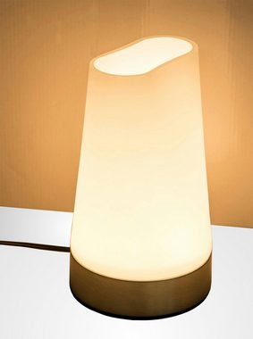TRANGO LED Tischleuchte, 2017-94 LED Schreibtischlampe in Nickel matt mit satinierte Glasschirm *CORAL* Tischlampe, Nachttischlampe, Fensterbankleuchte, inkl. 1x 5 Watt LED Modul Leuchtmittel 3000K warmweiß